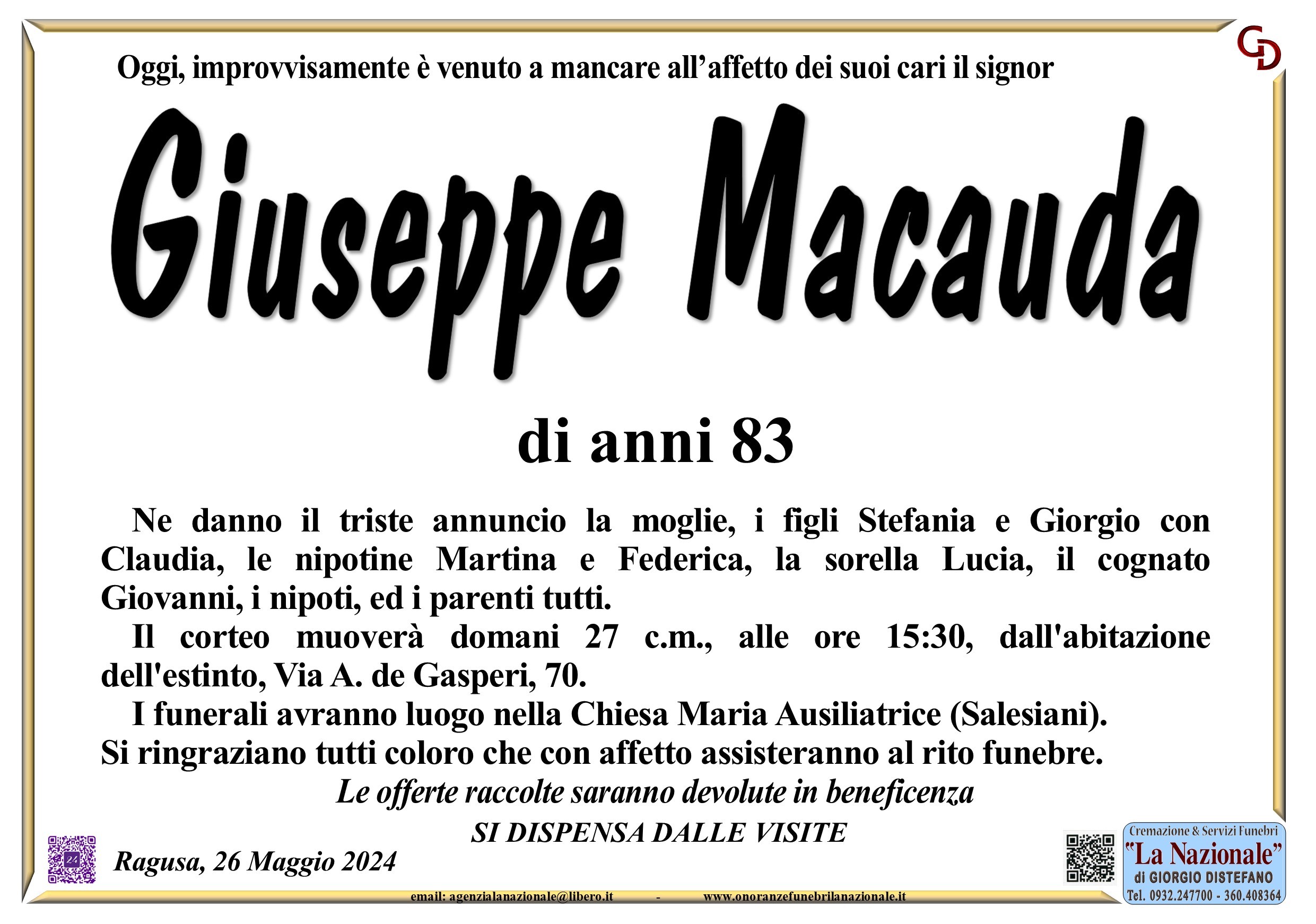 Necrologi: Giuseppe Macauda
