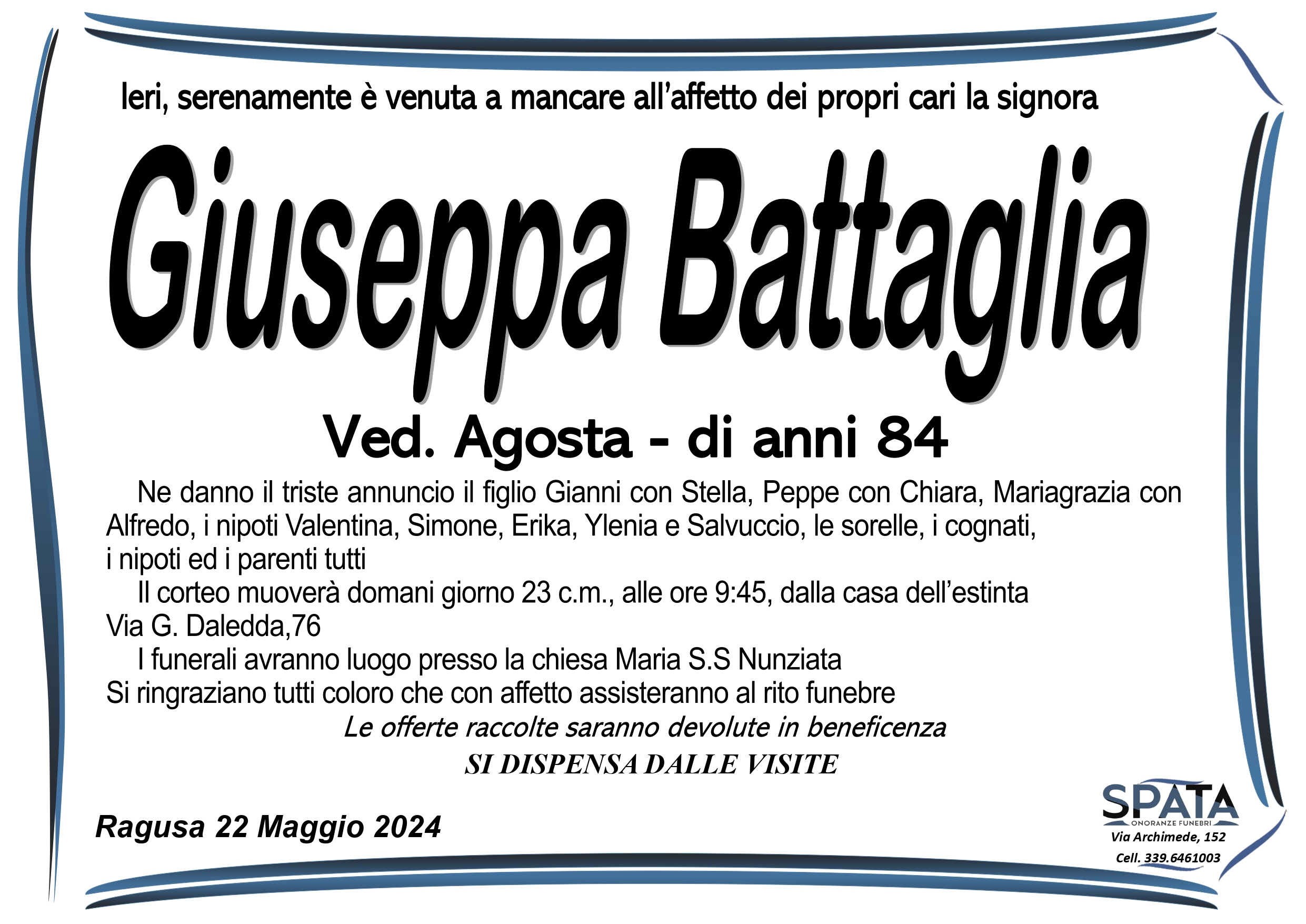Necrologi: Giuseppa Battaglia