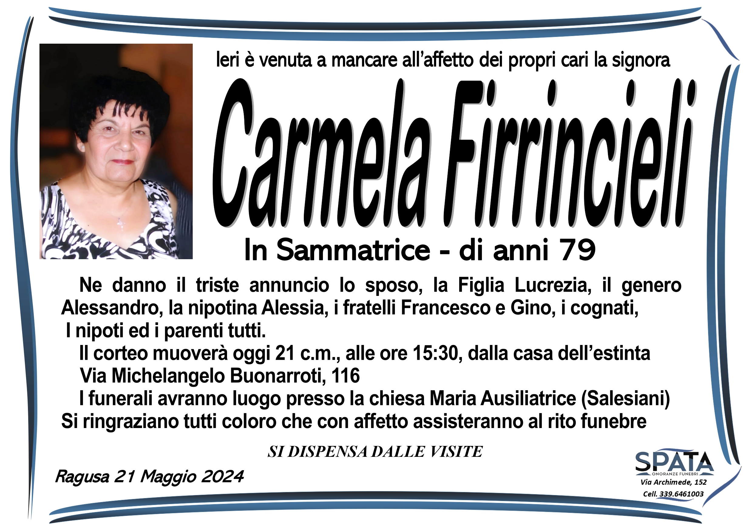 Necrologi: Carmela Firrincieli