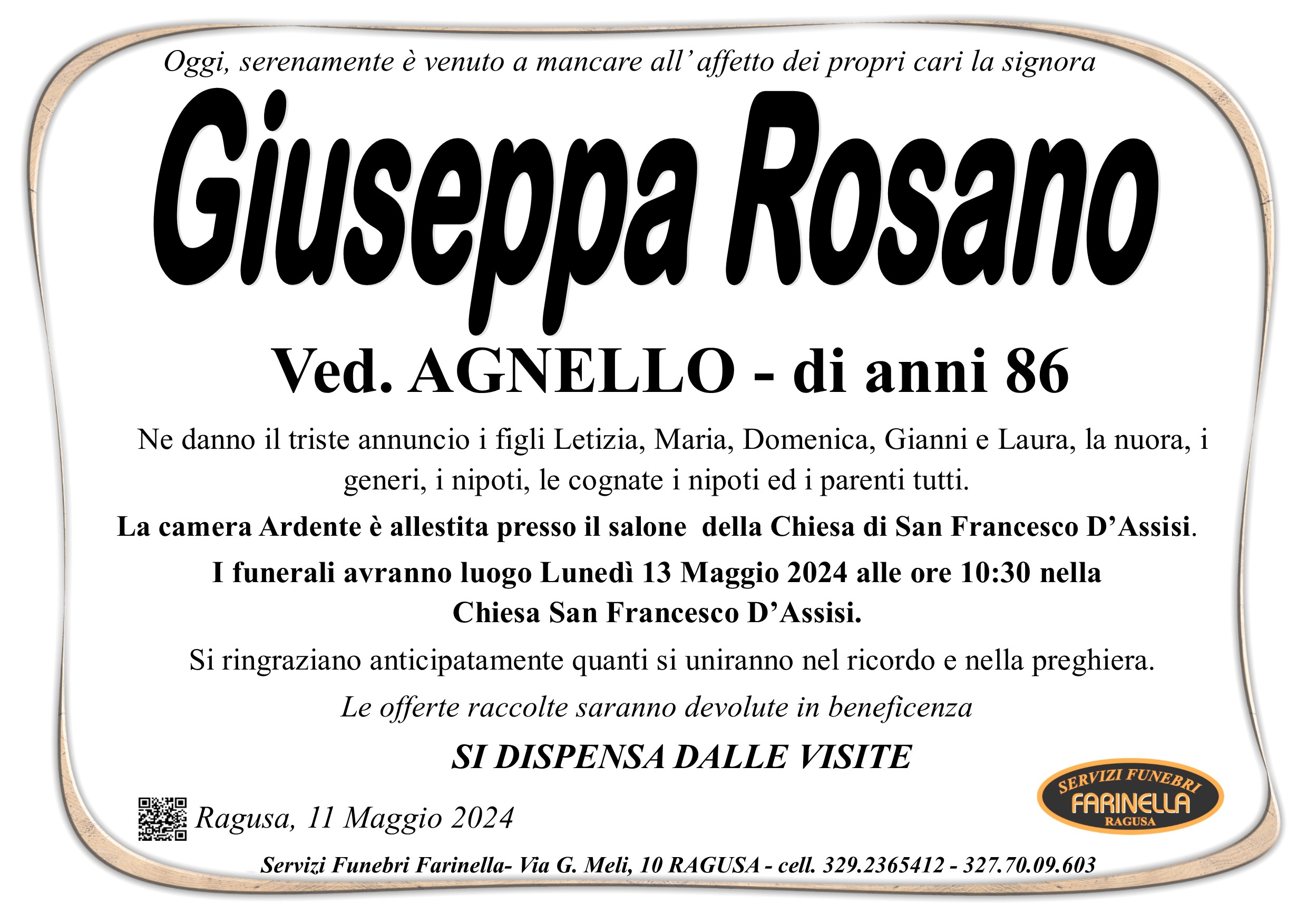 Necrologi: Giuseppa Rosano