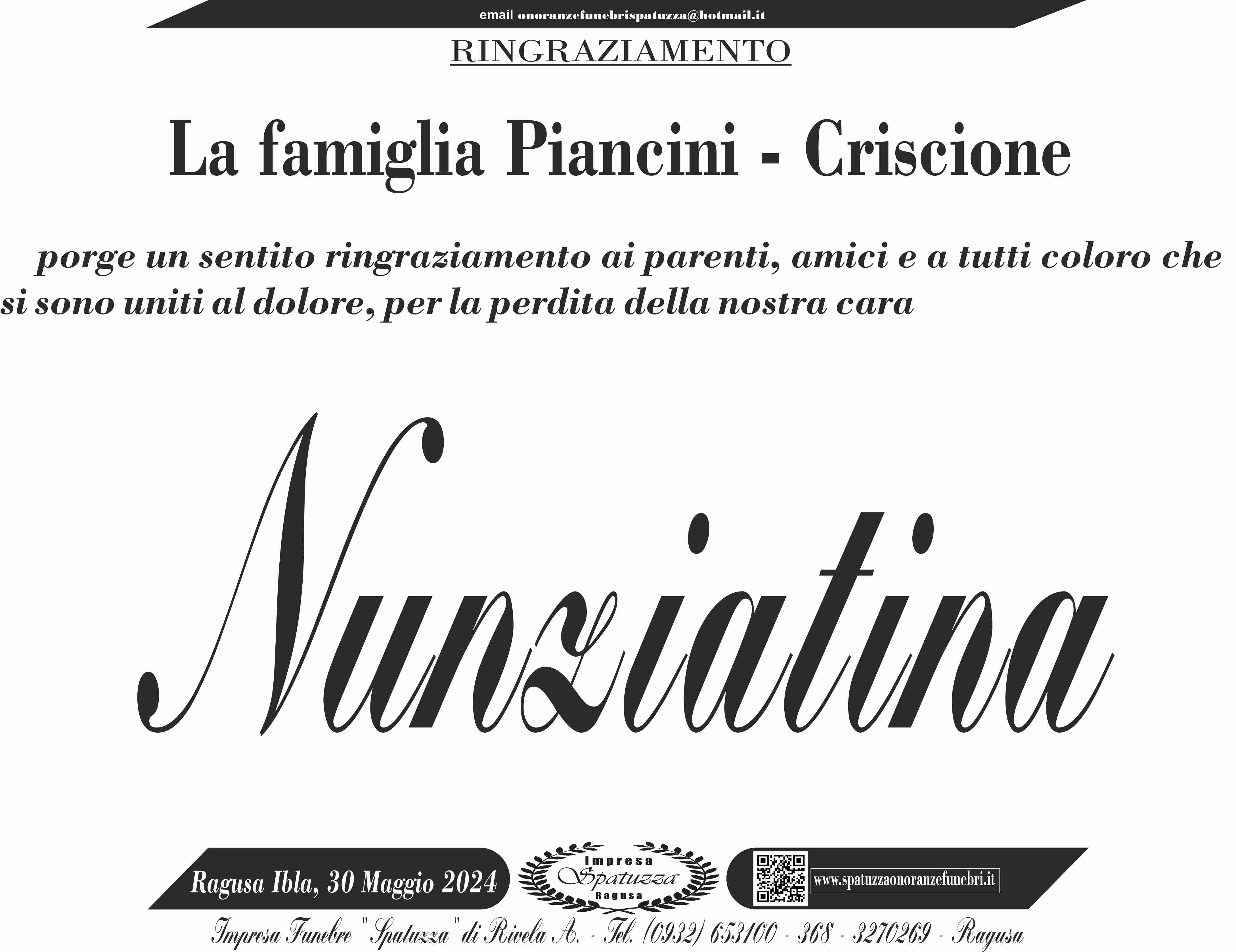 Ringraziamento famiglia Piancini-Criscione