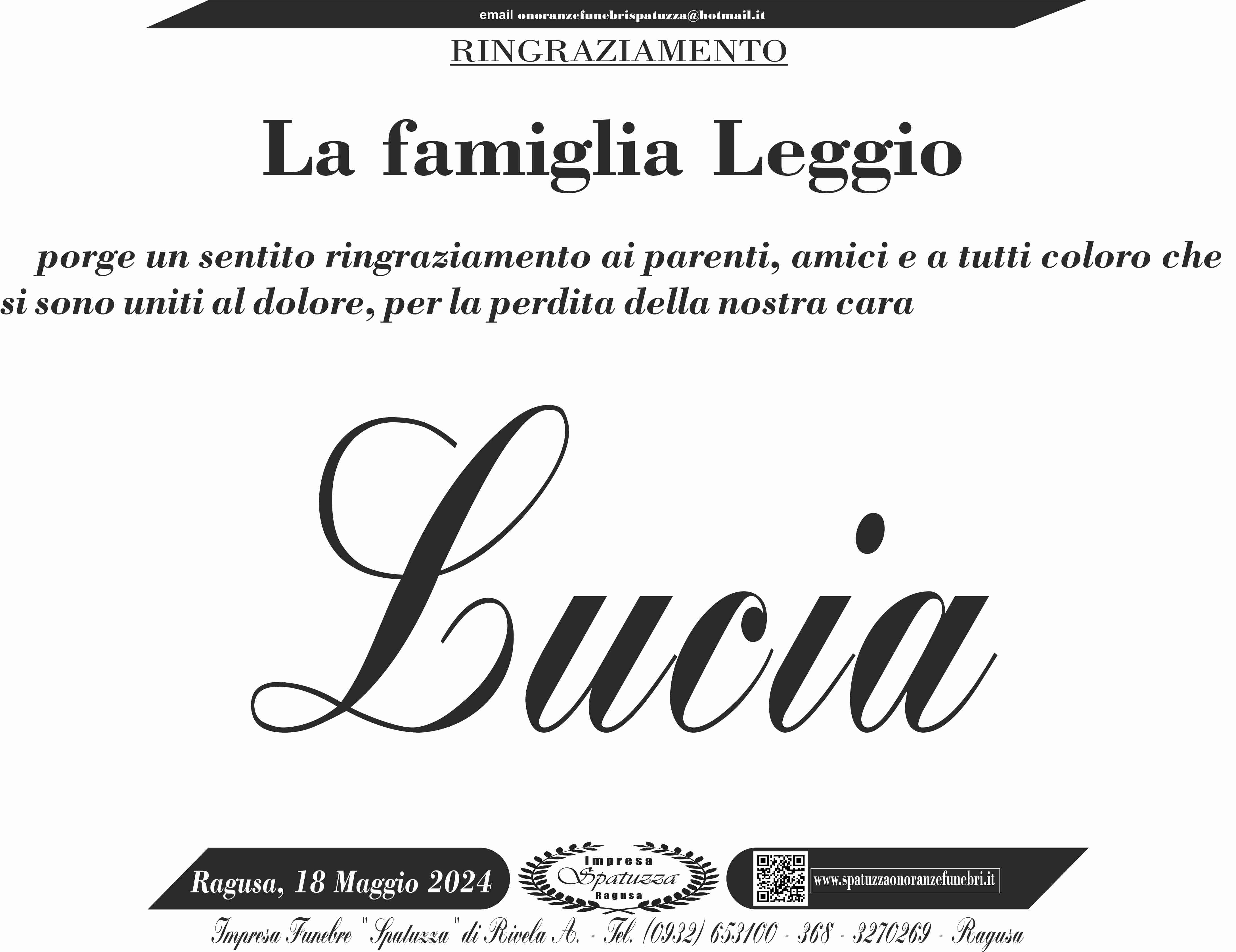 Ringraziamento famiglia Leggio