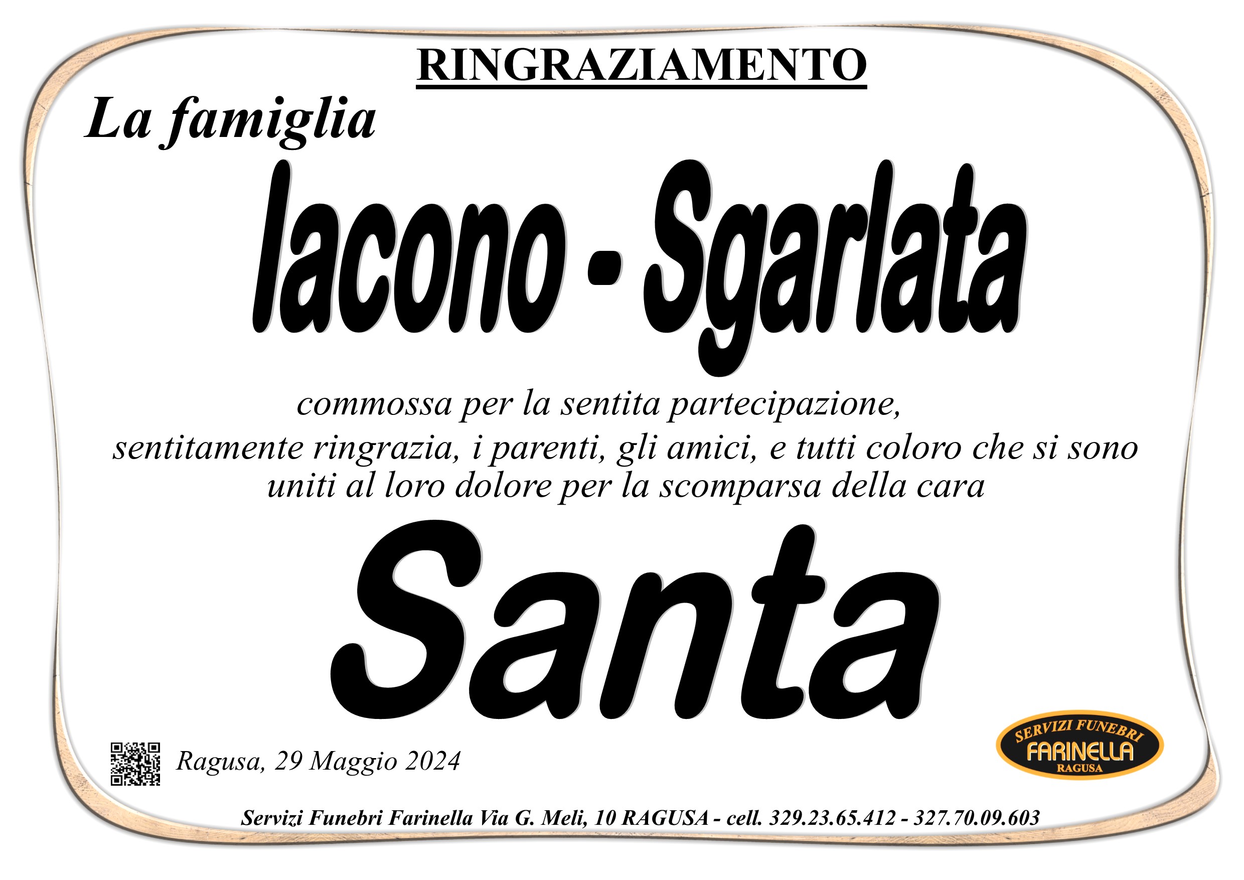 Ringraziamenti famiglia Iacono-Sgarlata