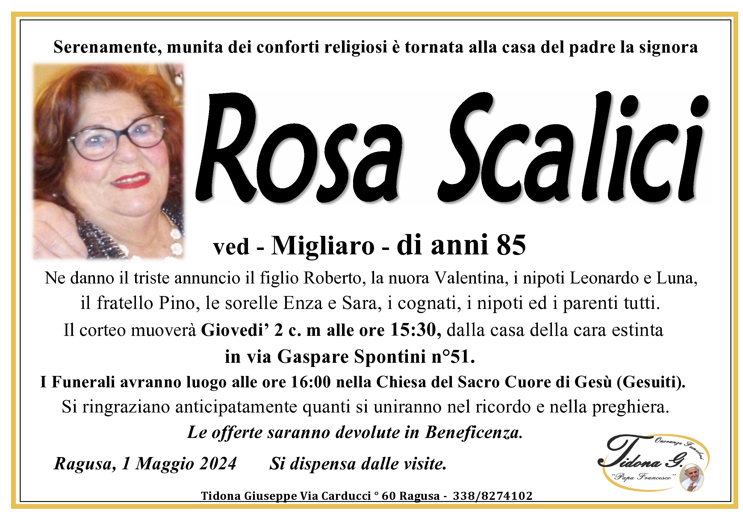 Necrologi: Rosa Scalisi