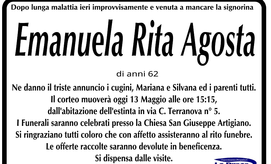 Necrologi: Emanuela Rita Agosta