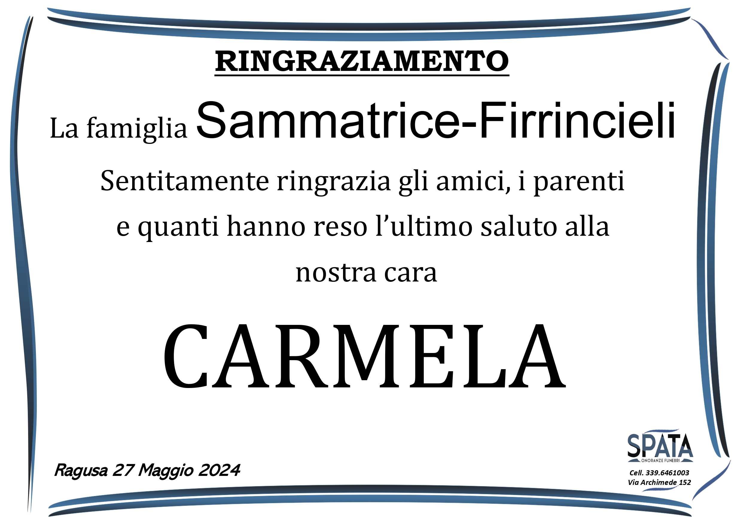 Ringraziamento famiglia Sammatrice-Firrincieli