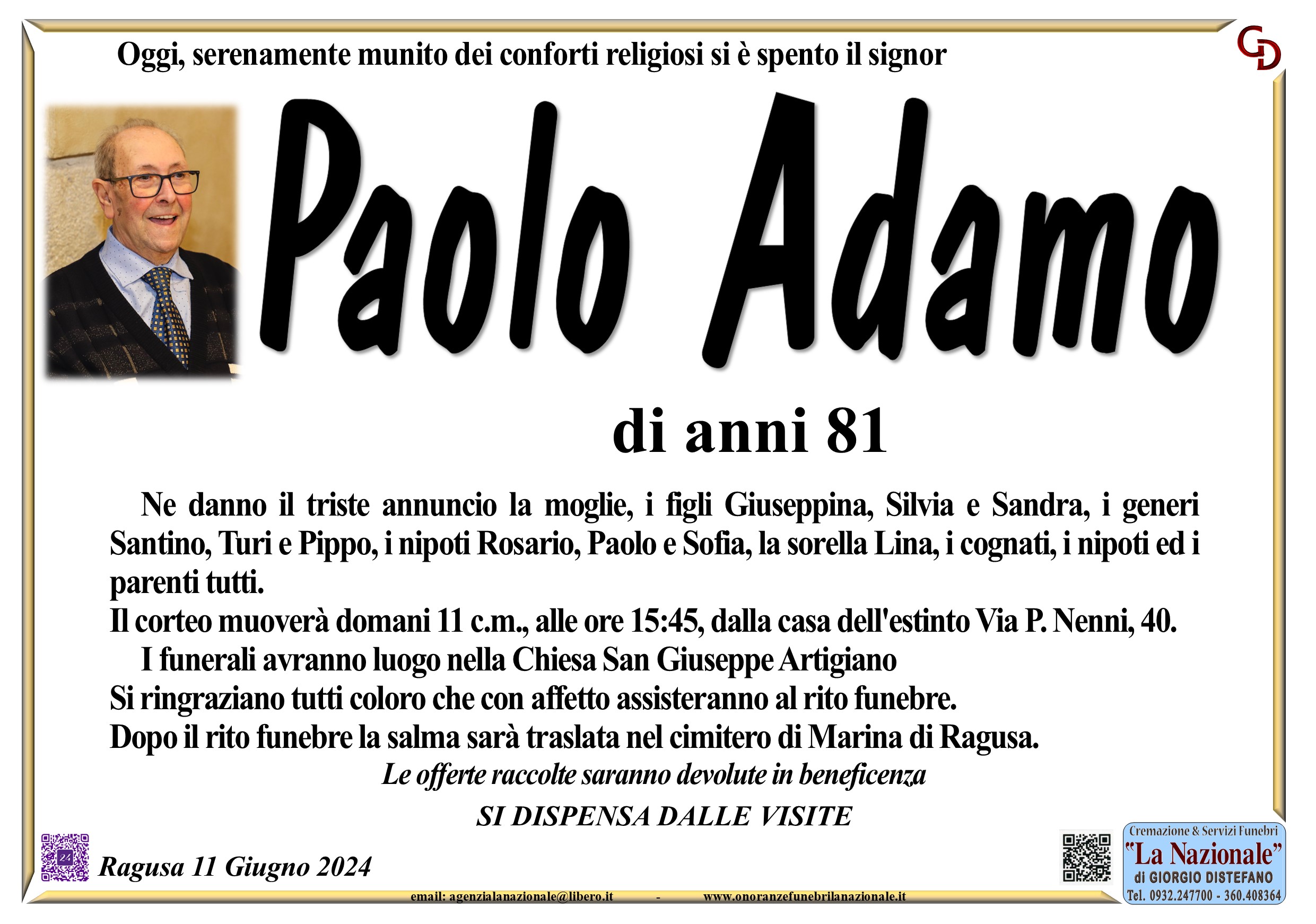 Necrologi: Paolo Adamo