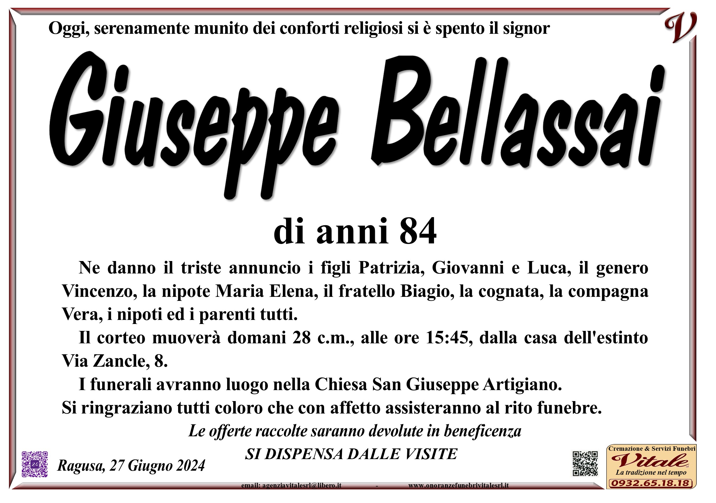 Necrologi: Giuseppe Bellassai