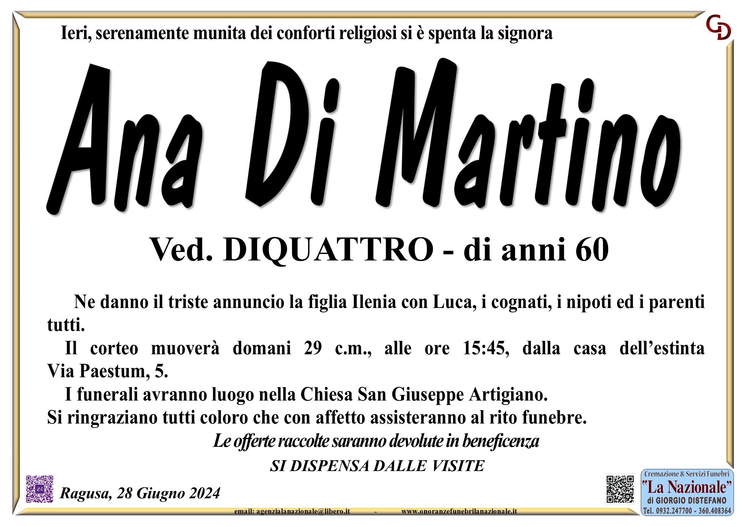Necrologi: Ana Di Martino