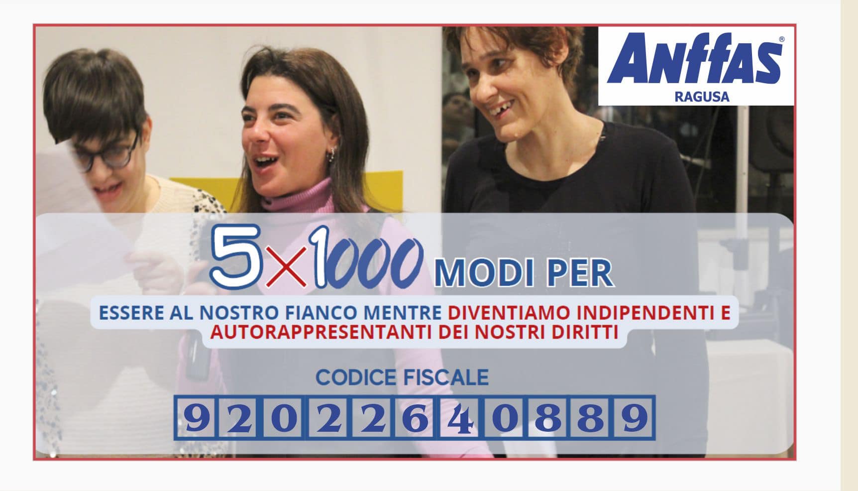 Anffas onlus Ragusa: entra nel vivo la campagna “Dammi il 5×1000”