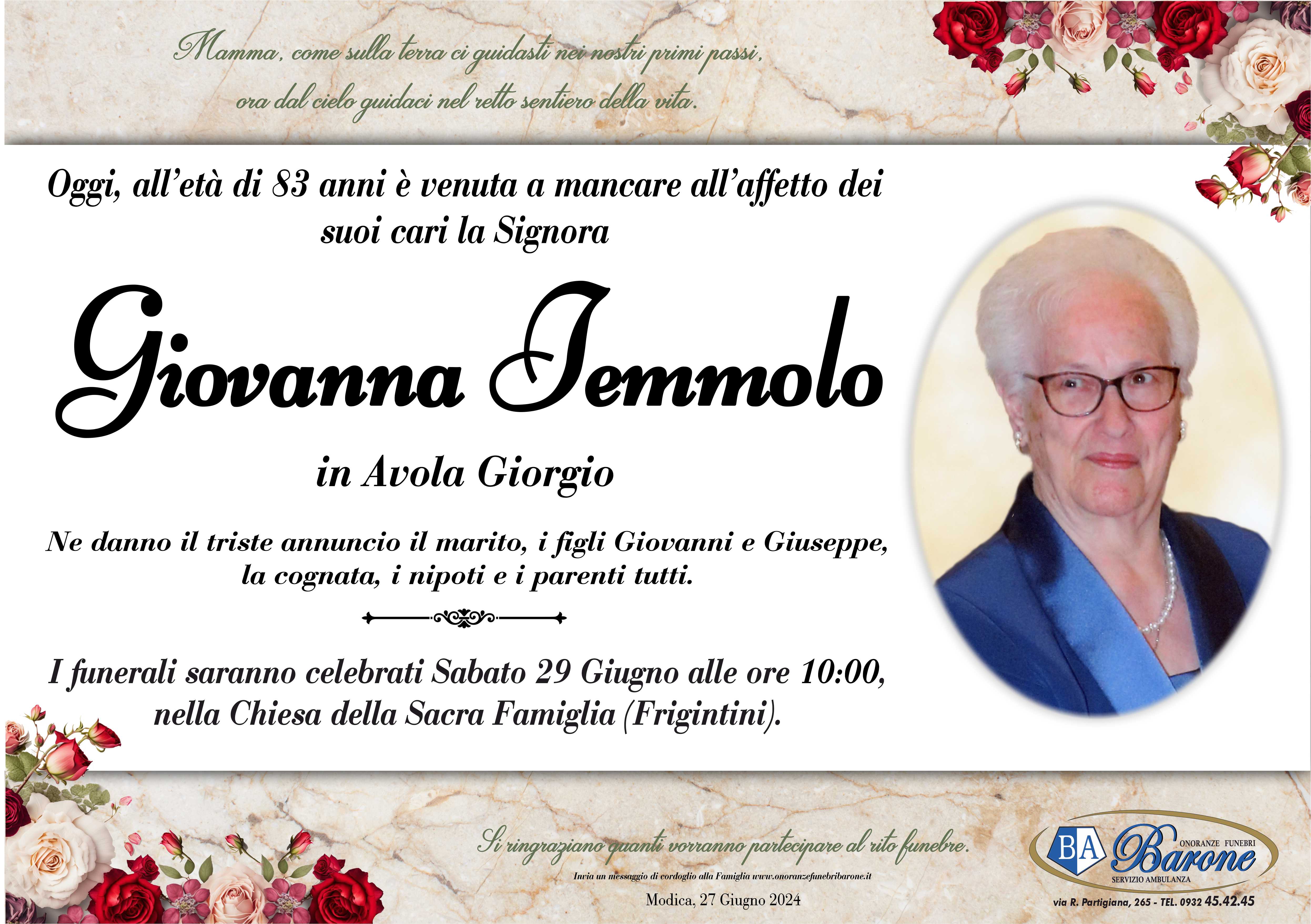 Necrologi: Giovanna Iemmolo