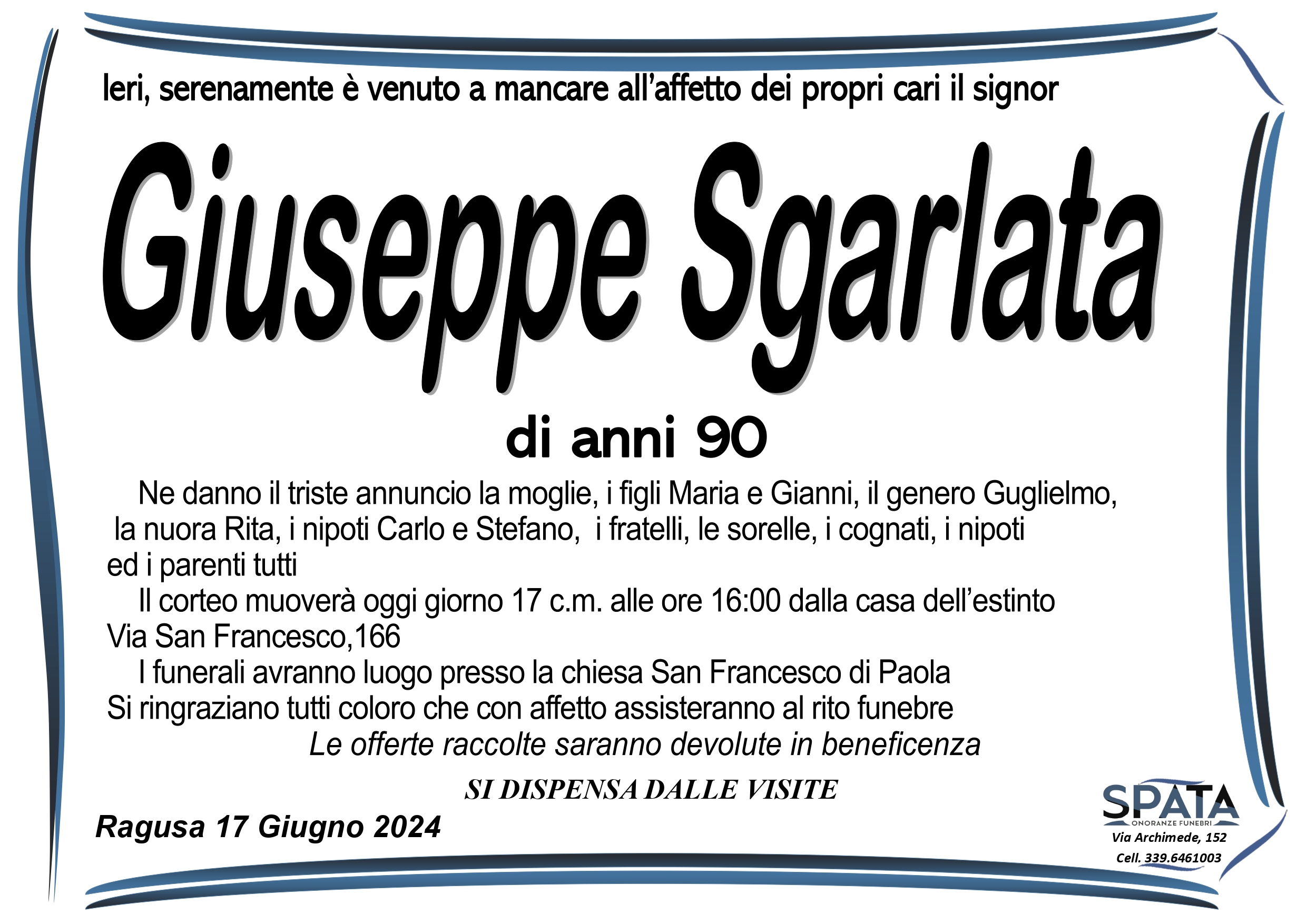 Necrologi: Giuseppe Sgarlata