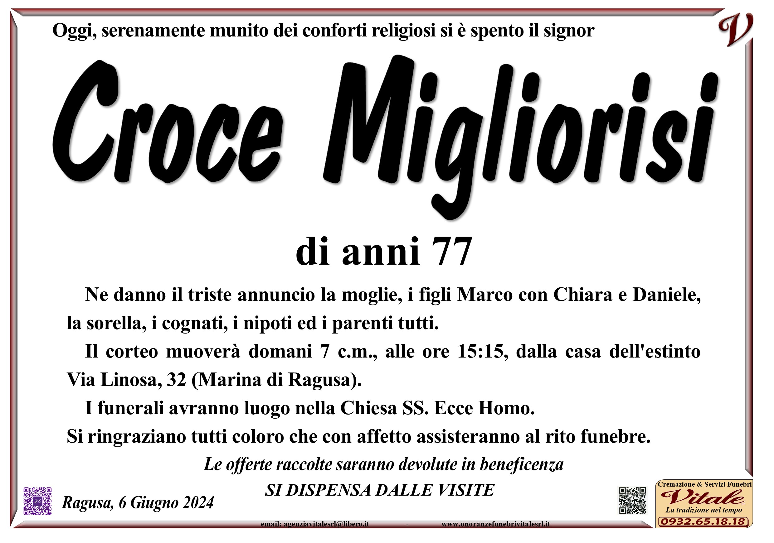 Necrologi: Croce Migliorisi