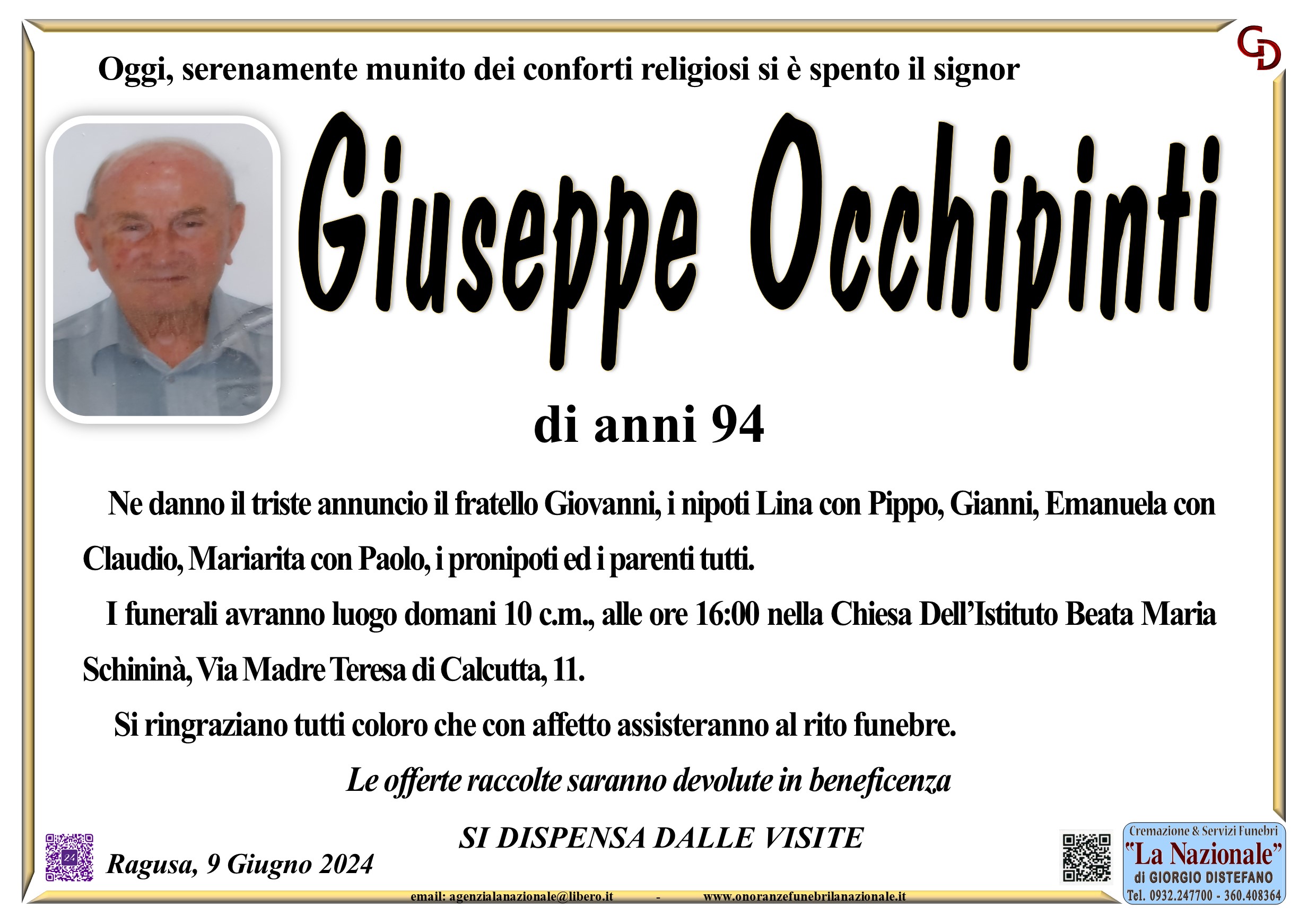 Necrologi: Giuseppe Occhipinti