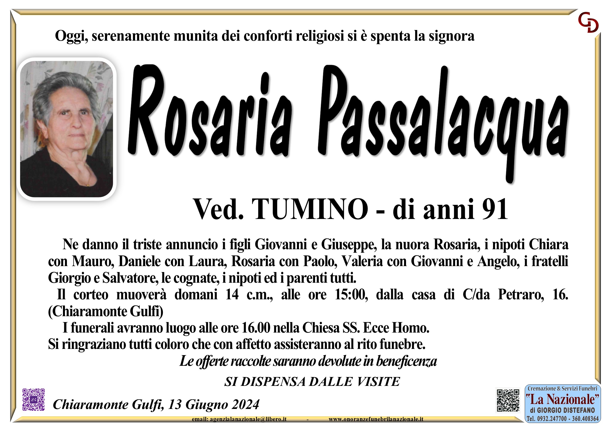 Necrologi: Rosaria Passalacqua