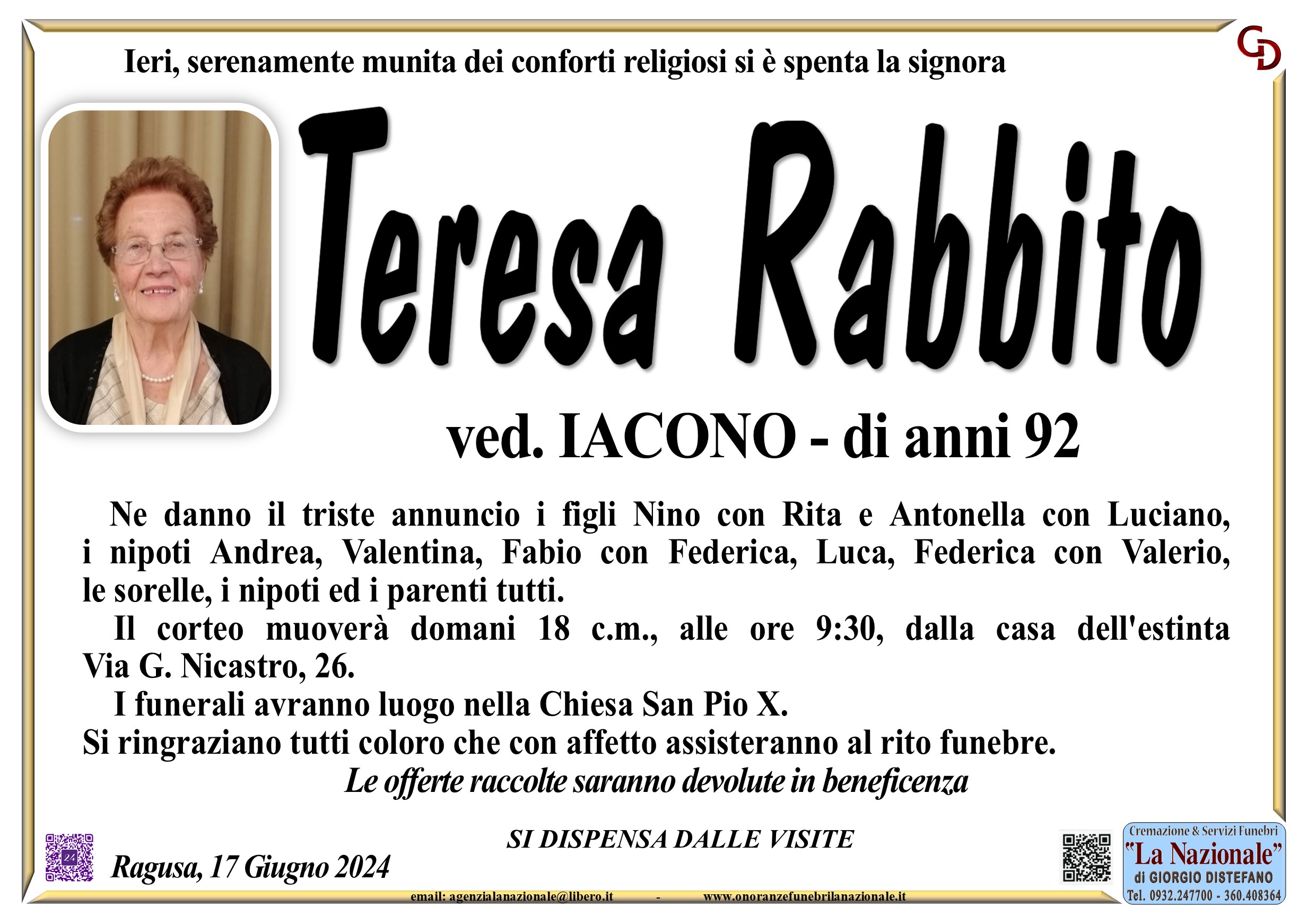 Necrologi: Teresa Rabbito