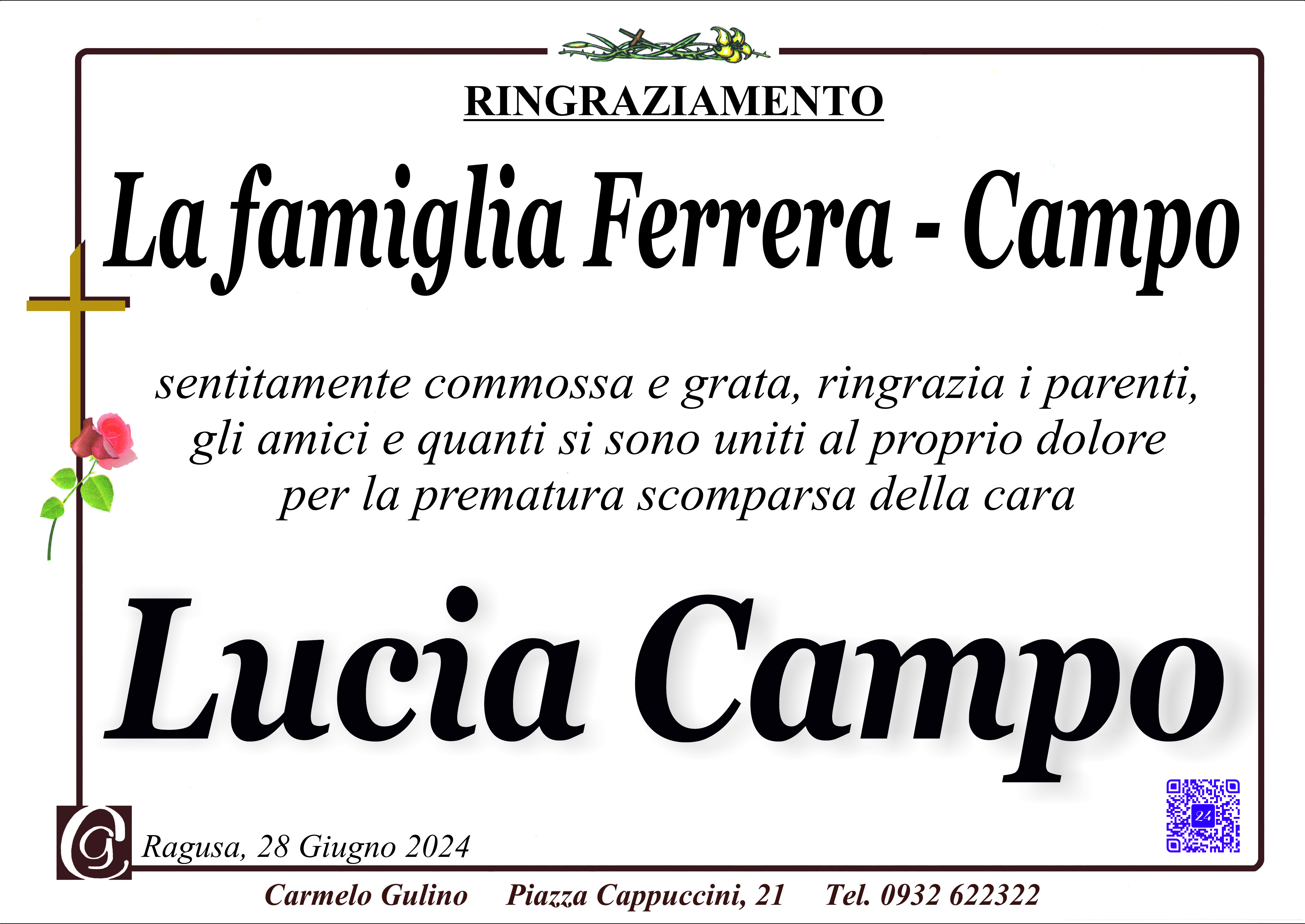 Ringraziamento famiglia Ferrero-Campo