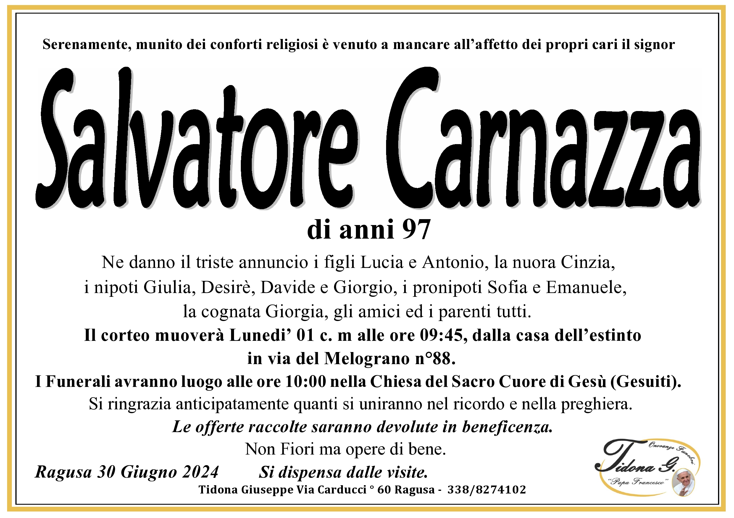 Necrologi: Salvatore Carnazza