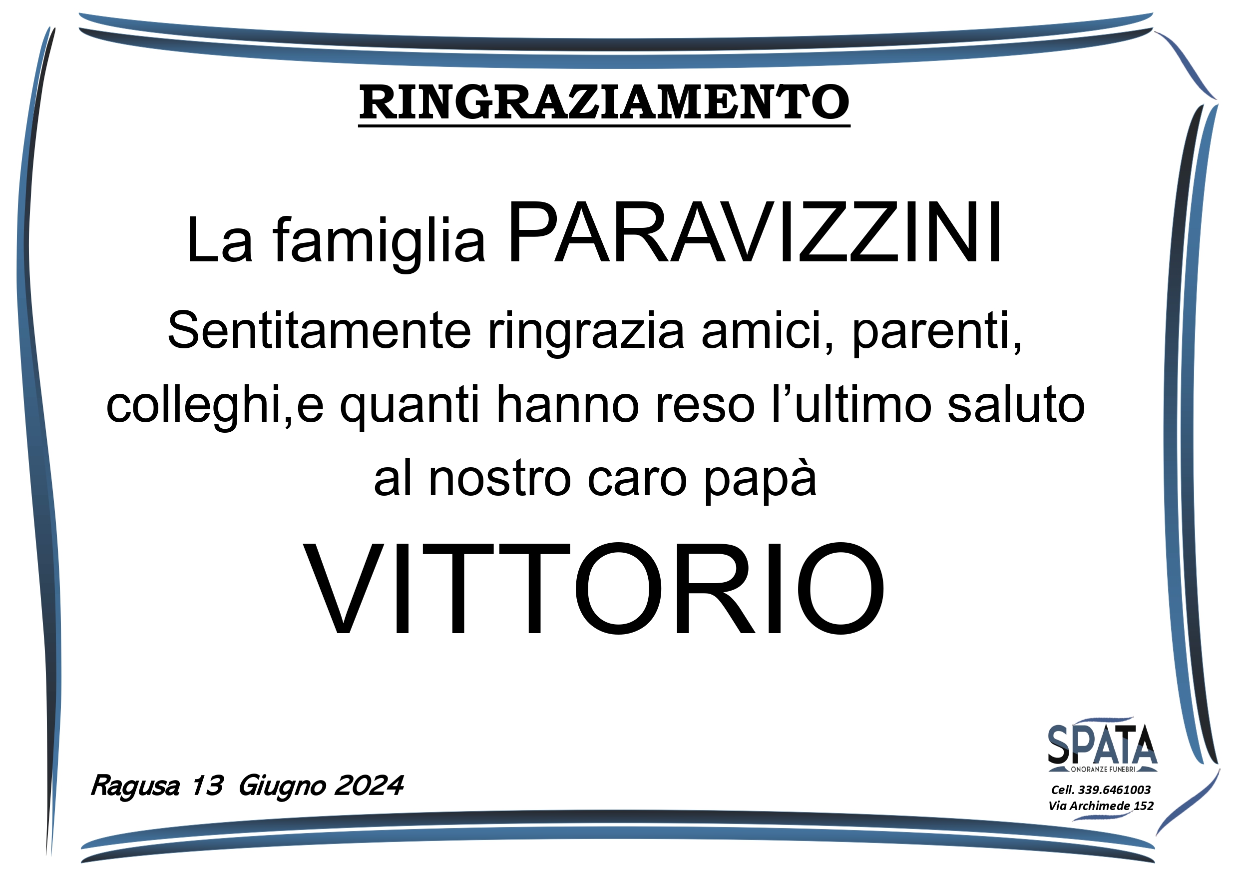 Ringraziamento: famiglia Paravizzini