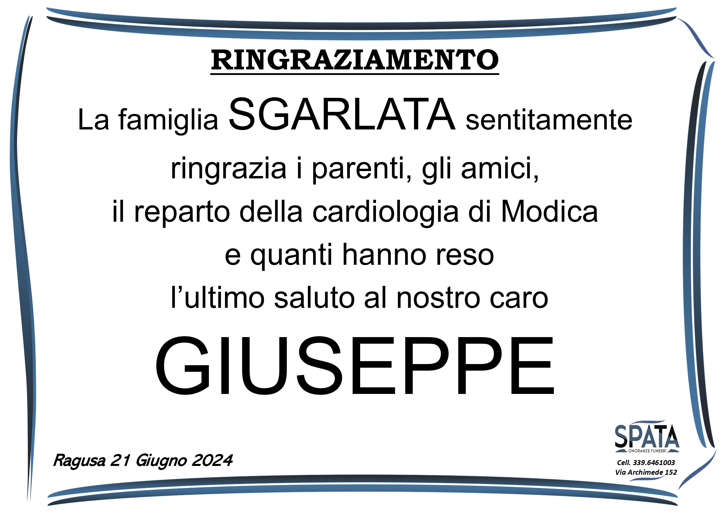 Ringraziamento famiglia Sgarlata