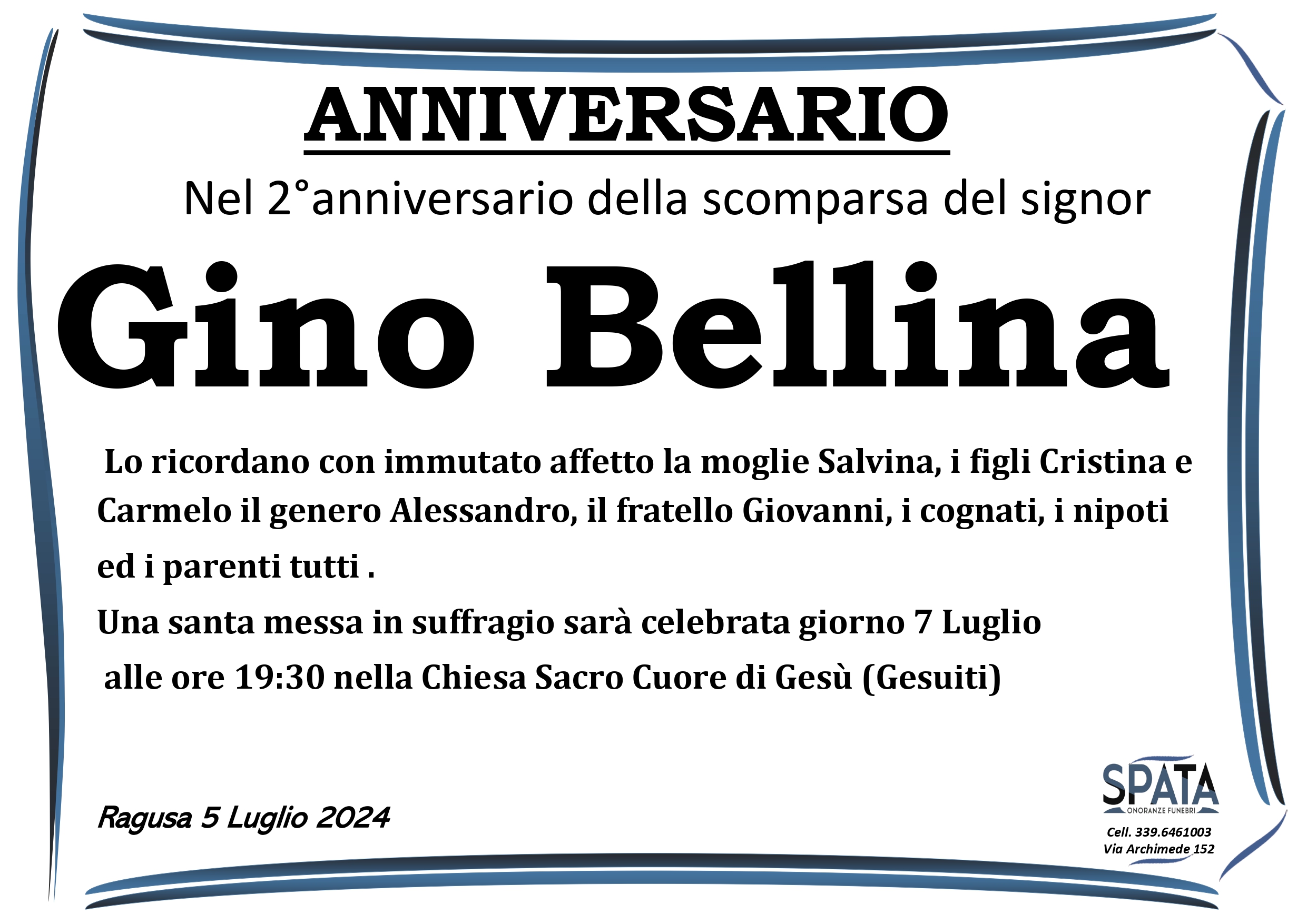 Anniversario: Gino Bellina