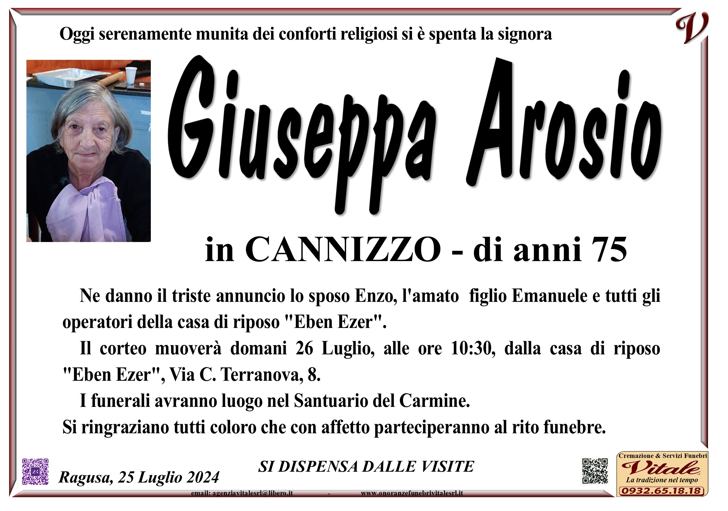 Necrologi: Giuseppa Arosio