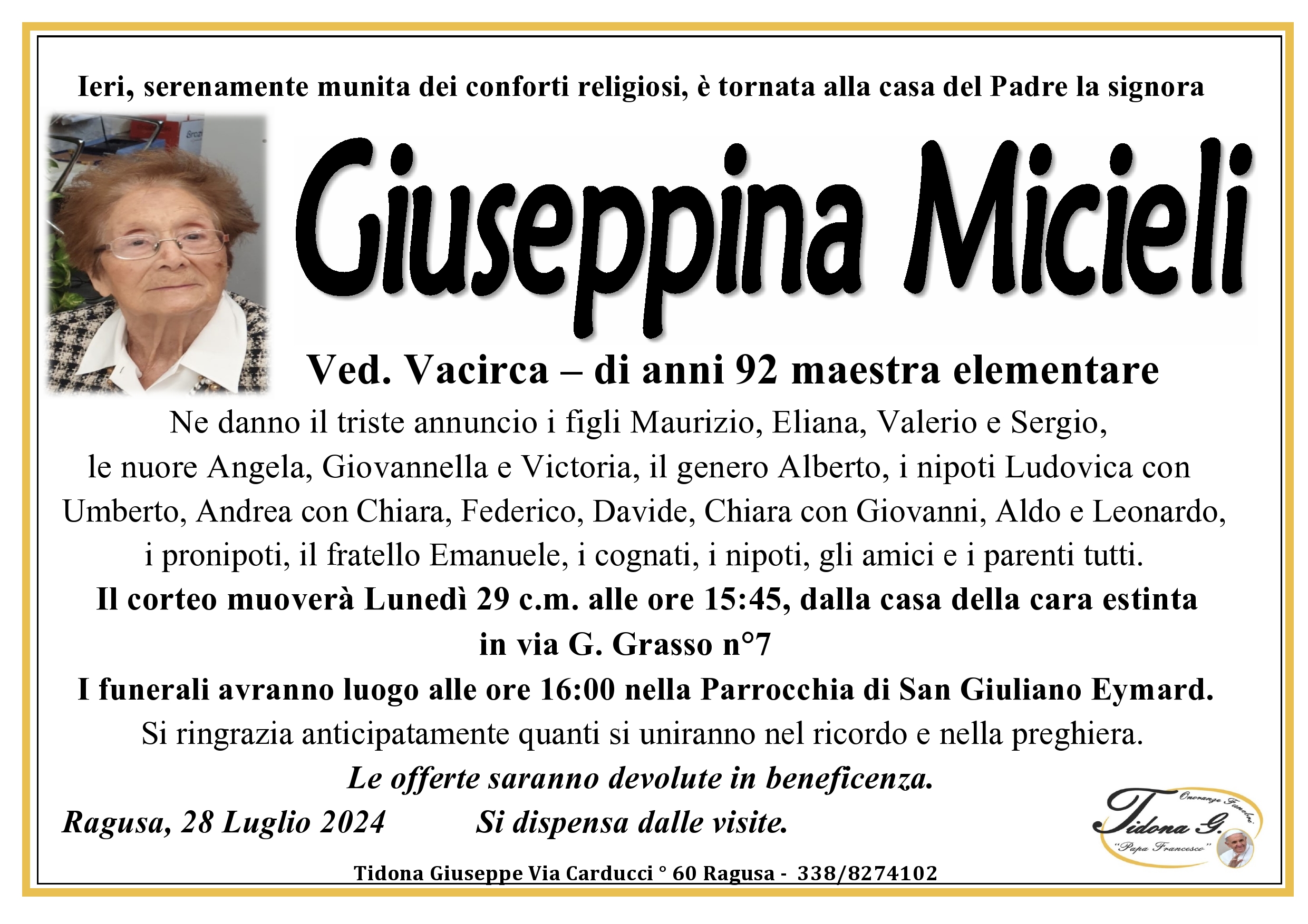 Necrologi: Giuseppina Micieli