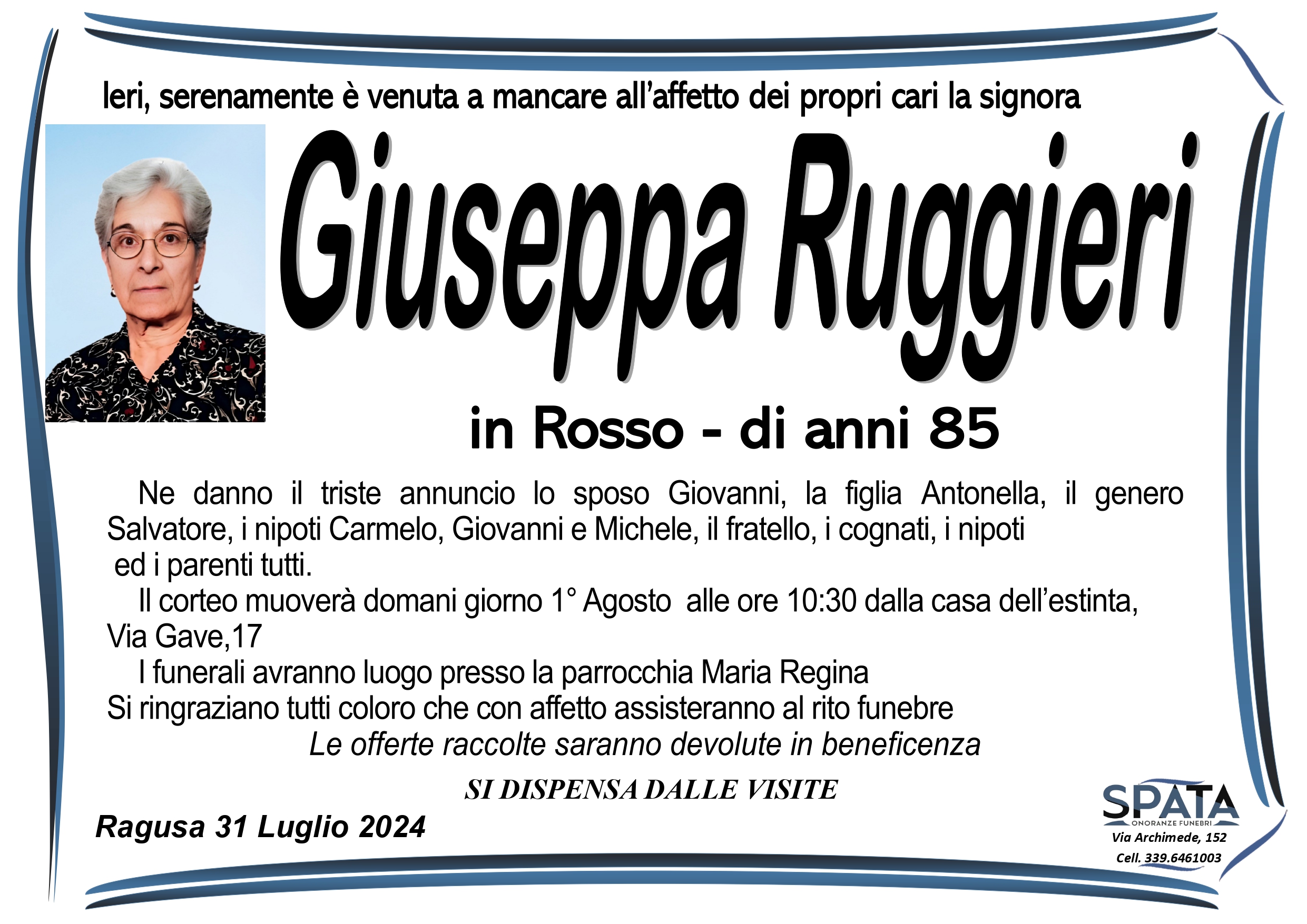 Necrologi: Giuseppa Ruggieri