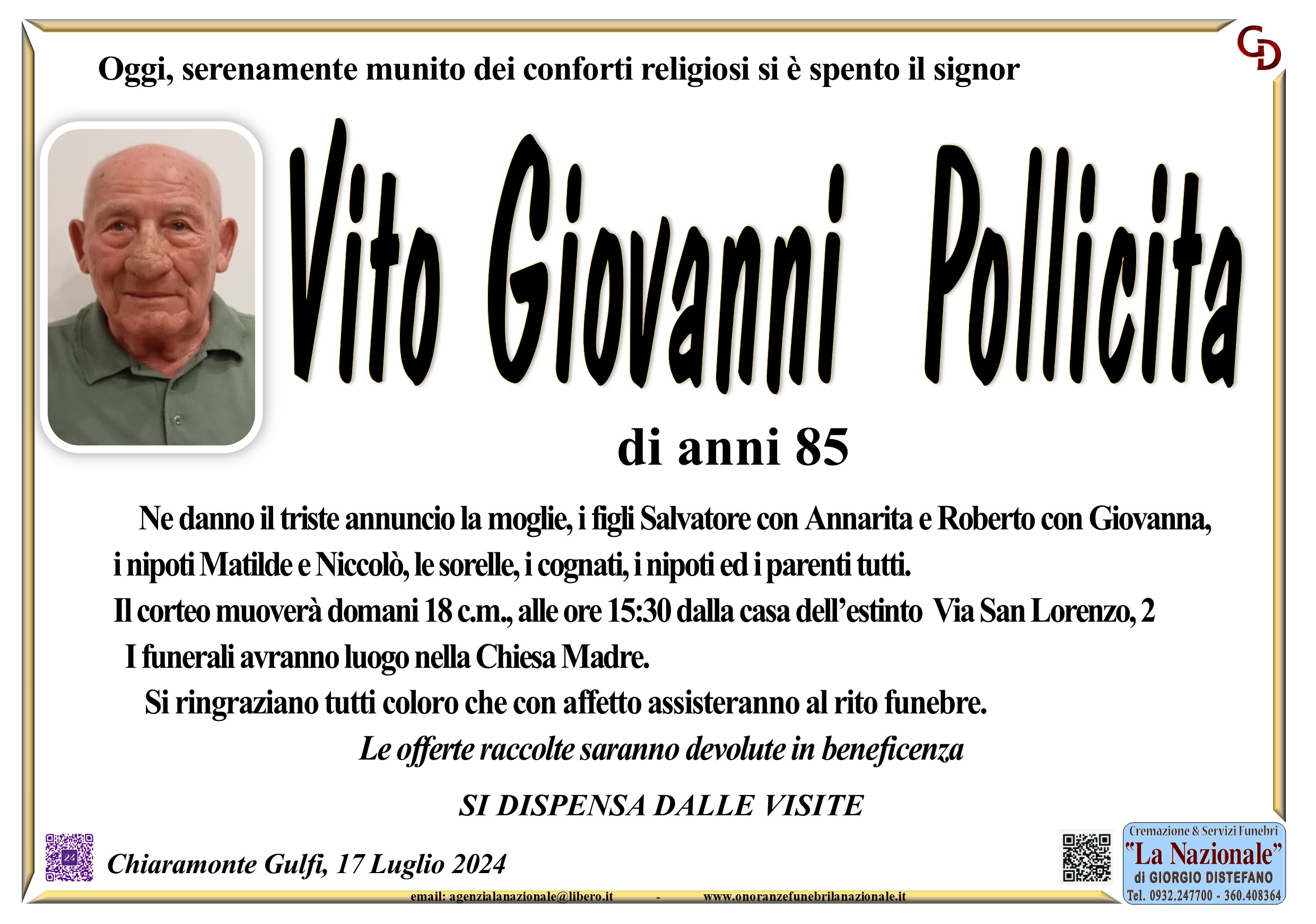 Necrologi: Vito Giovanni Pollicita