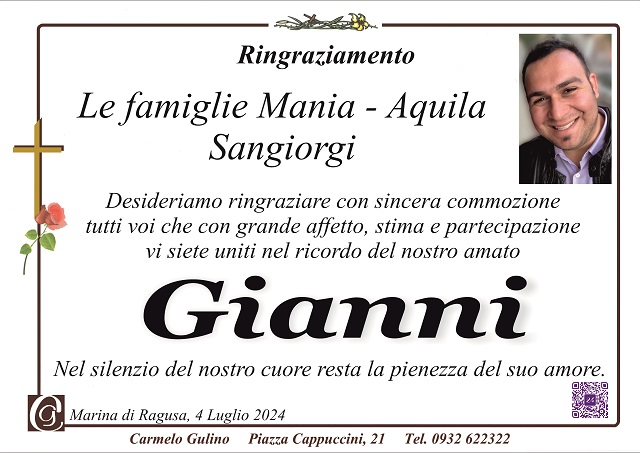 Ringraziamento famiglia Mania-Aquila Sangiorgi
