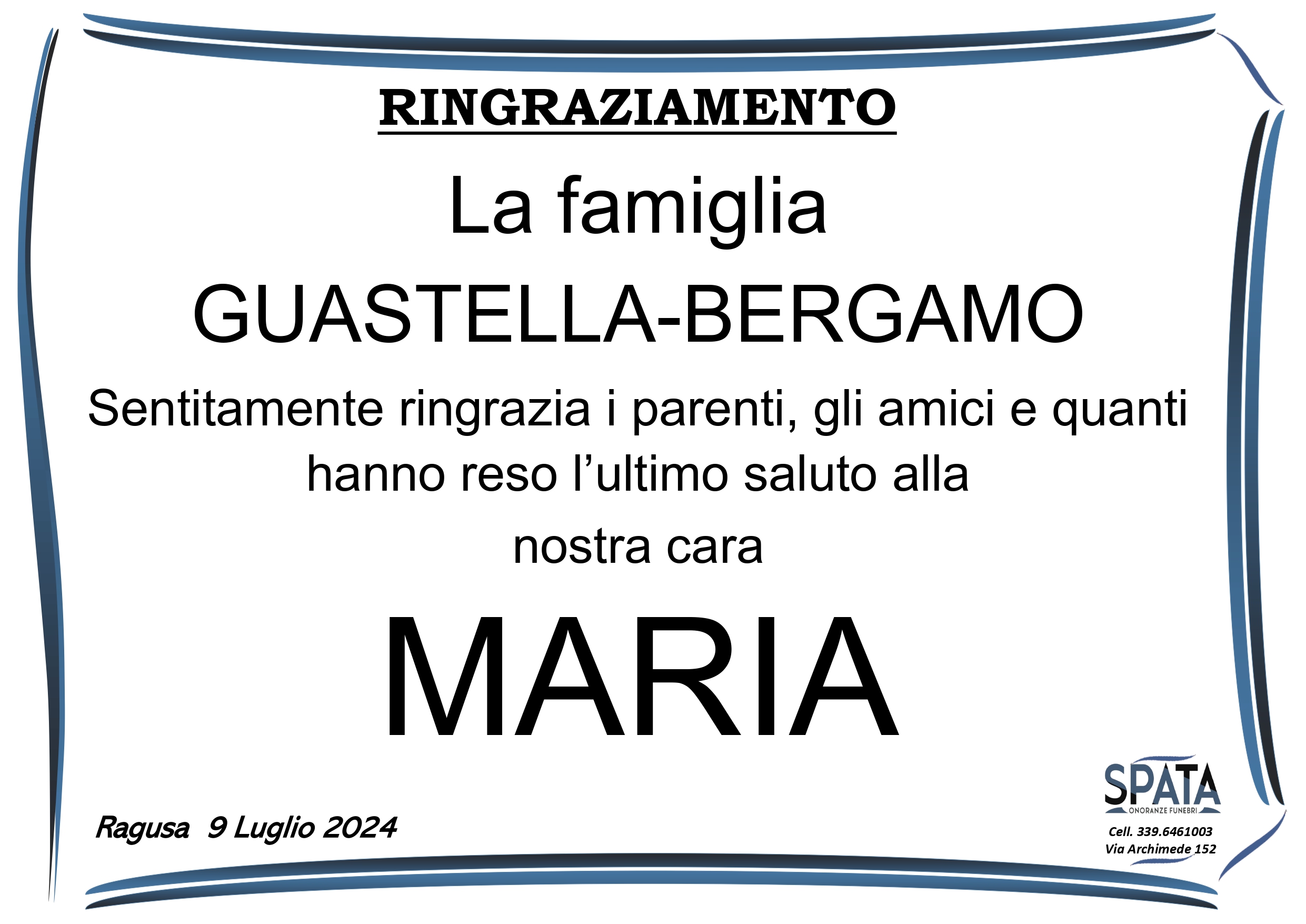Ringraziamento famiglia Guastella-Bergamo