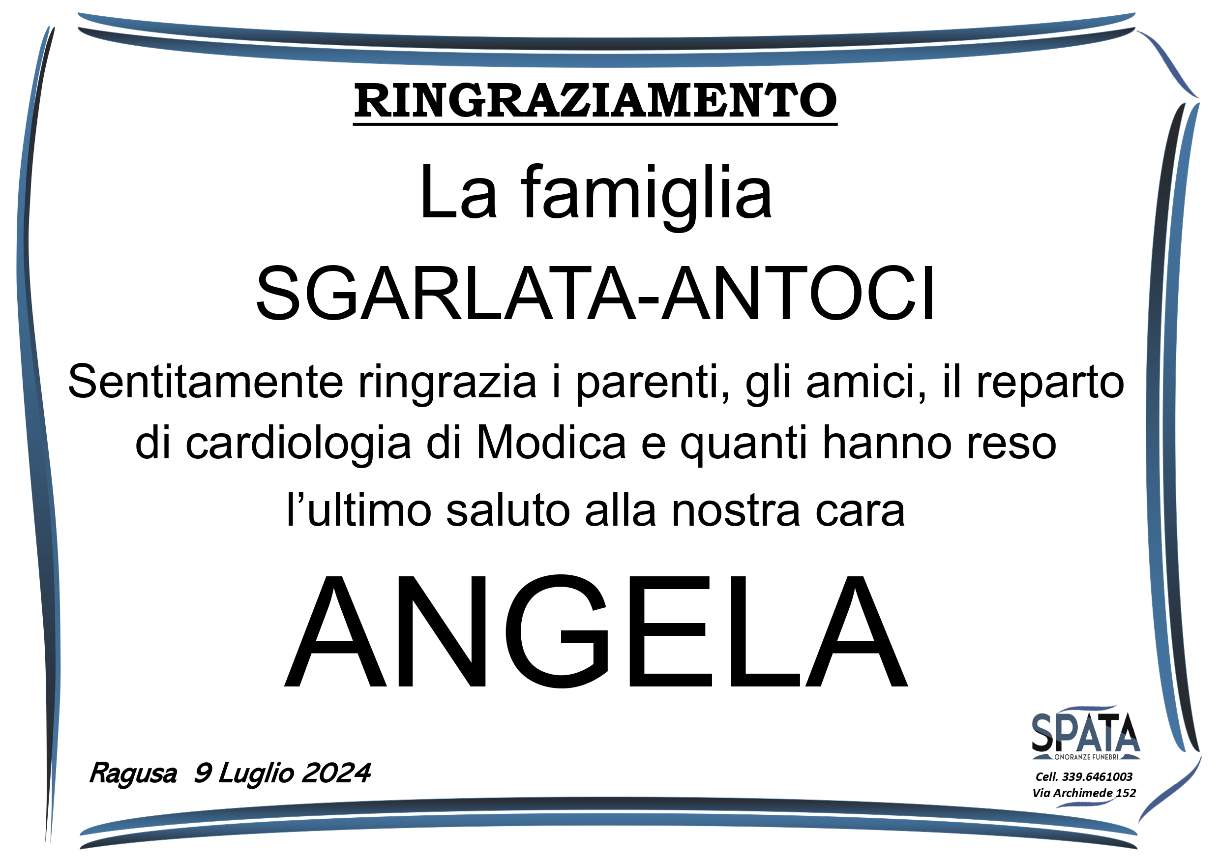 Ringraziamento famiglia Sgarlata-Antoci