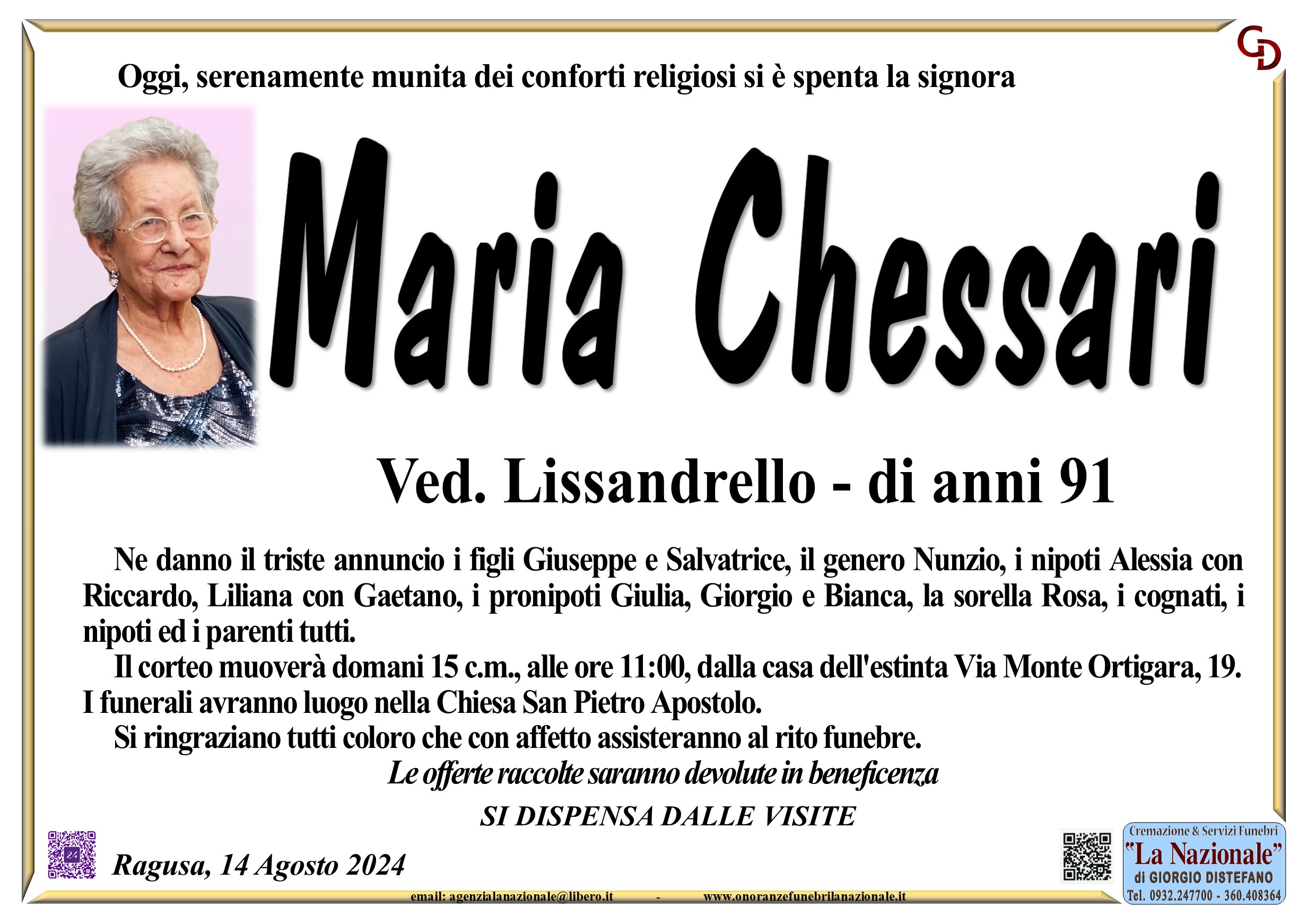 Necrologi: Maria Chessari