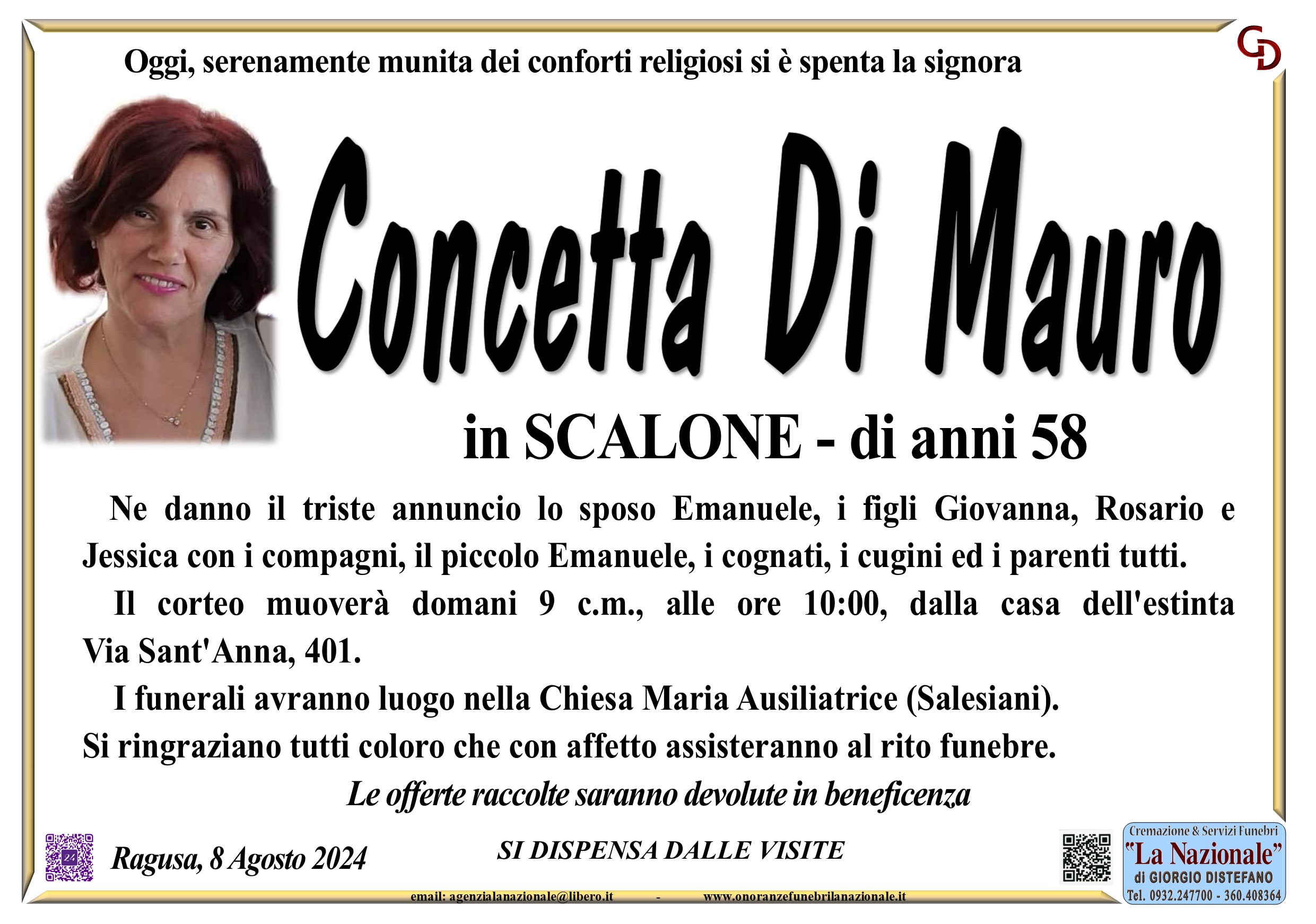 Necrologi: Concetta Di Mauro