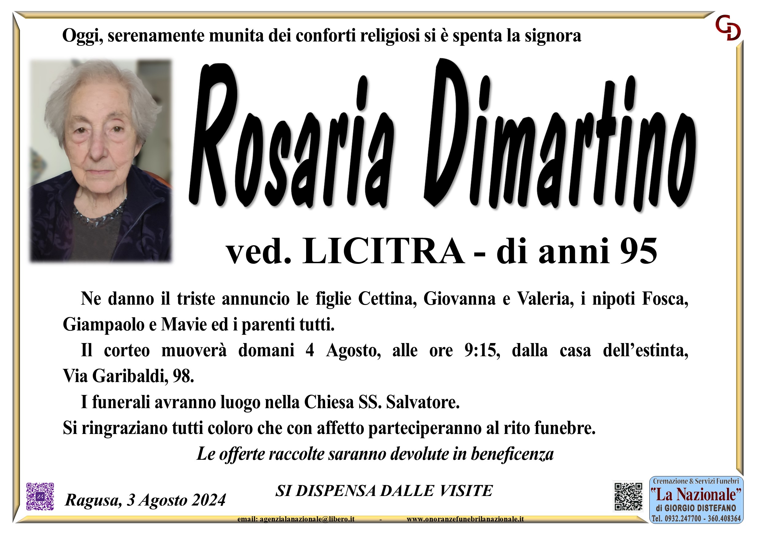 Necrologi: Rosaria Dimartino