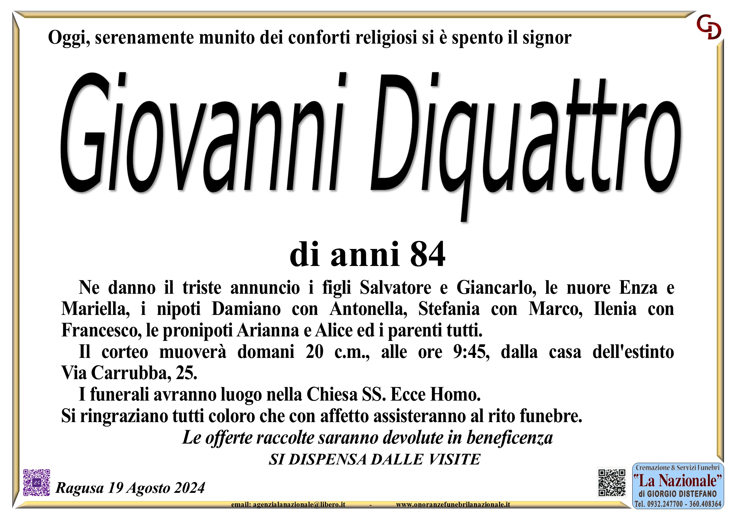 Necrologi: Giovanni Diquattro