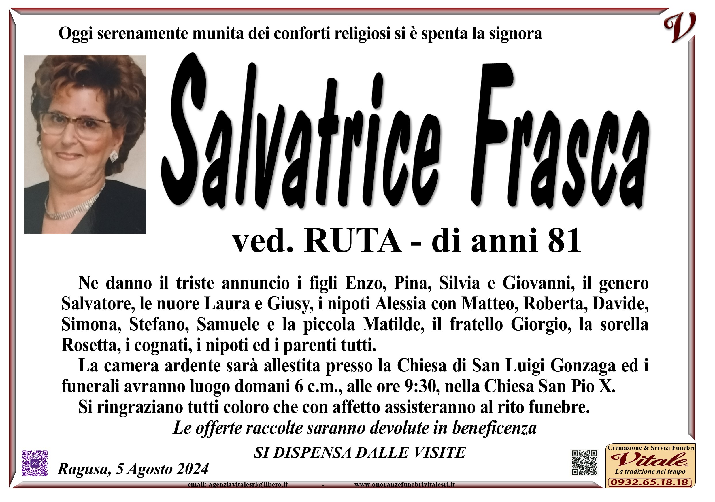 Necrologi: Salvatrice Frasca