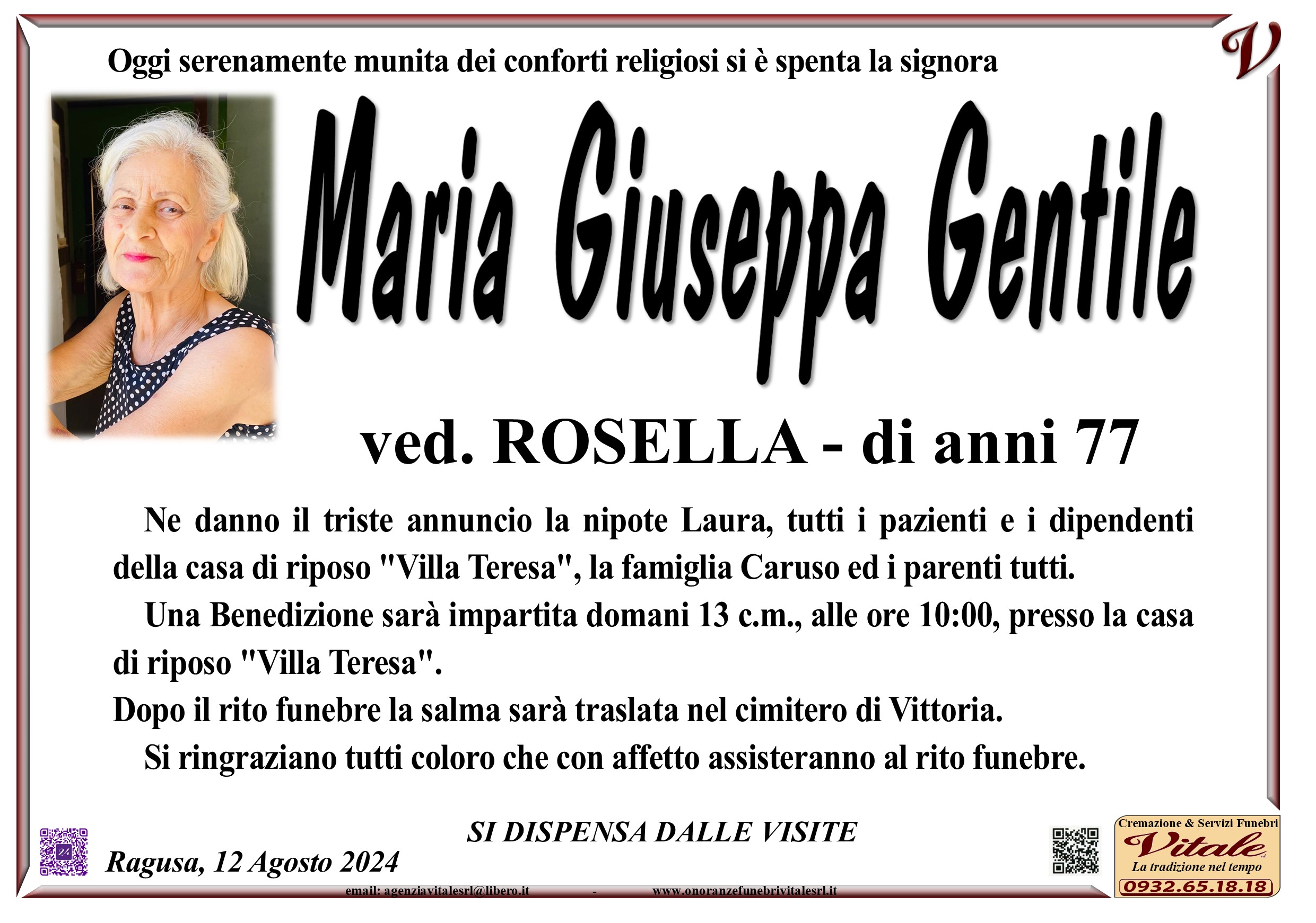 Necrologi: Maria Giuseppa Gentile
