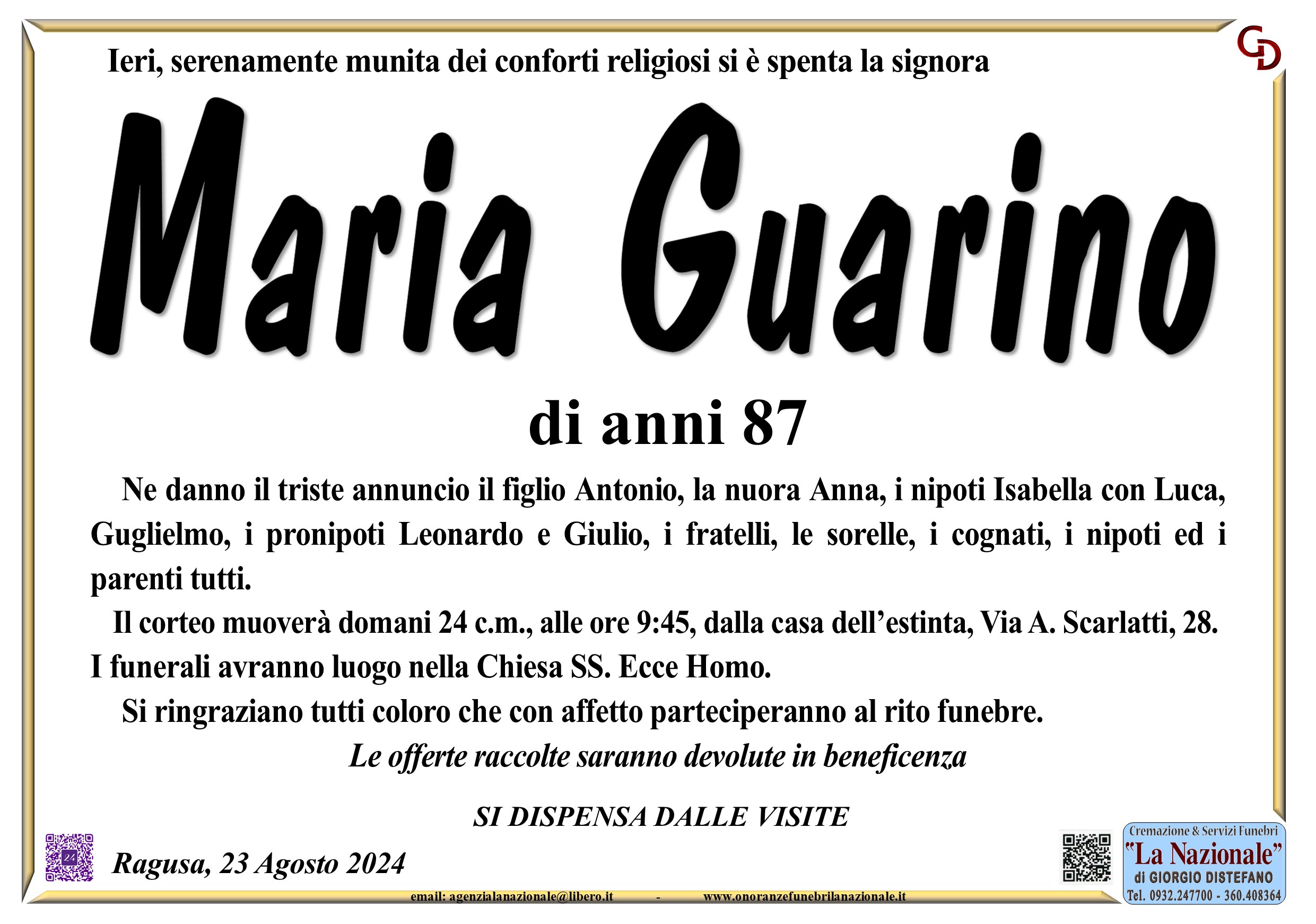 Necrologi: Maria Guarino