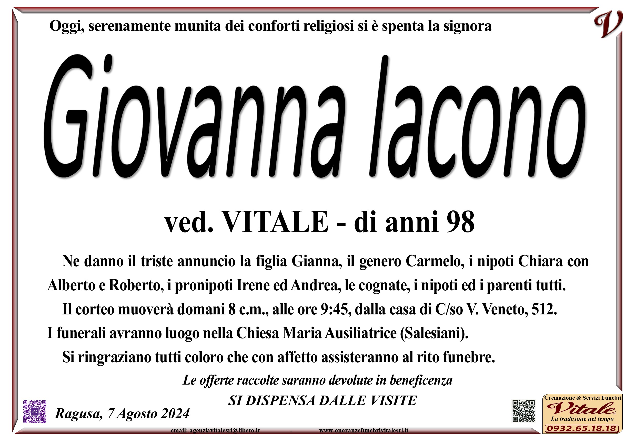 Necrologi: Giovanna Iacono