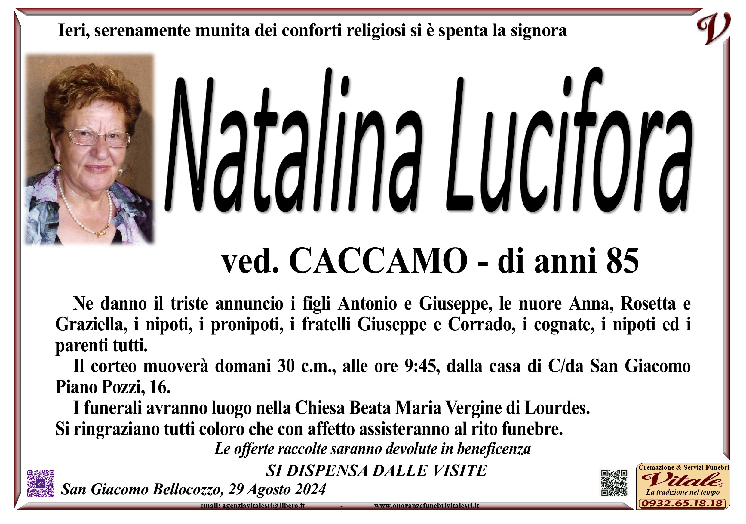 Necrologi: Natalina Lucifora