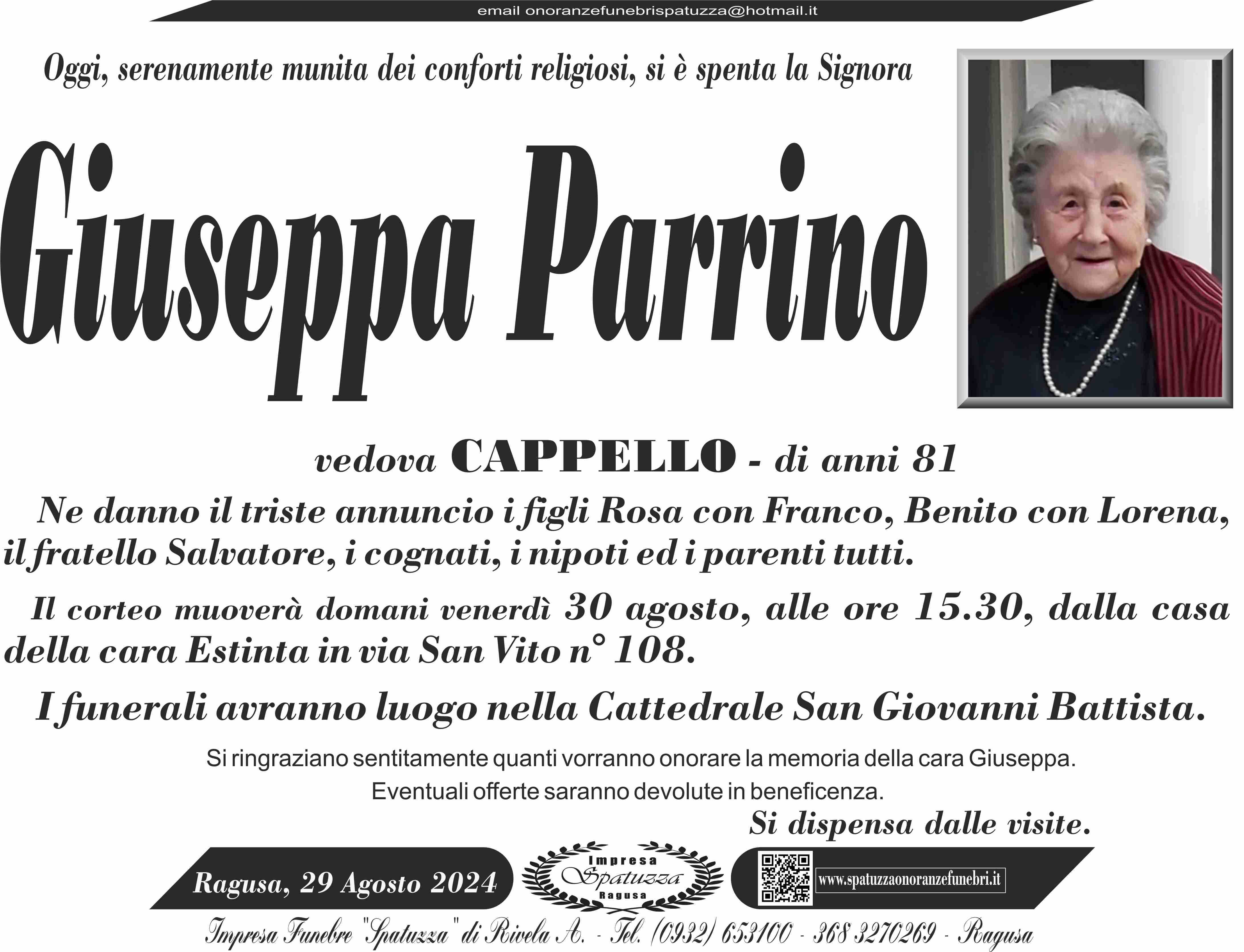 Necrologi: Giuseppa Parrino
