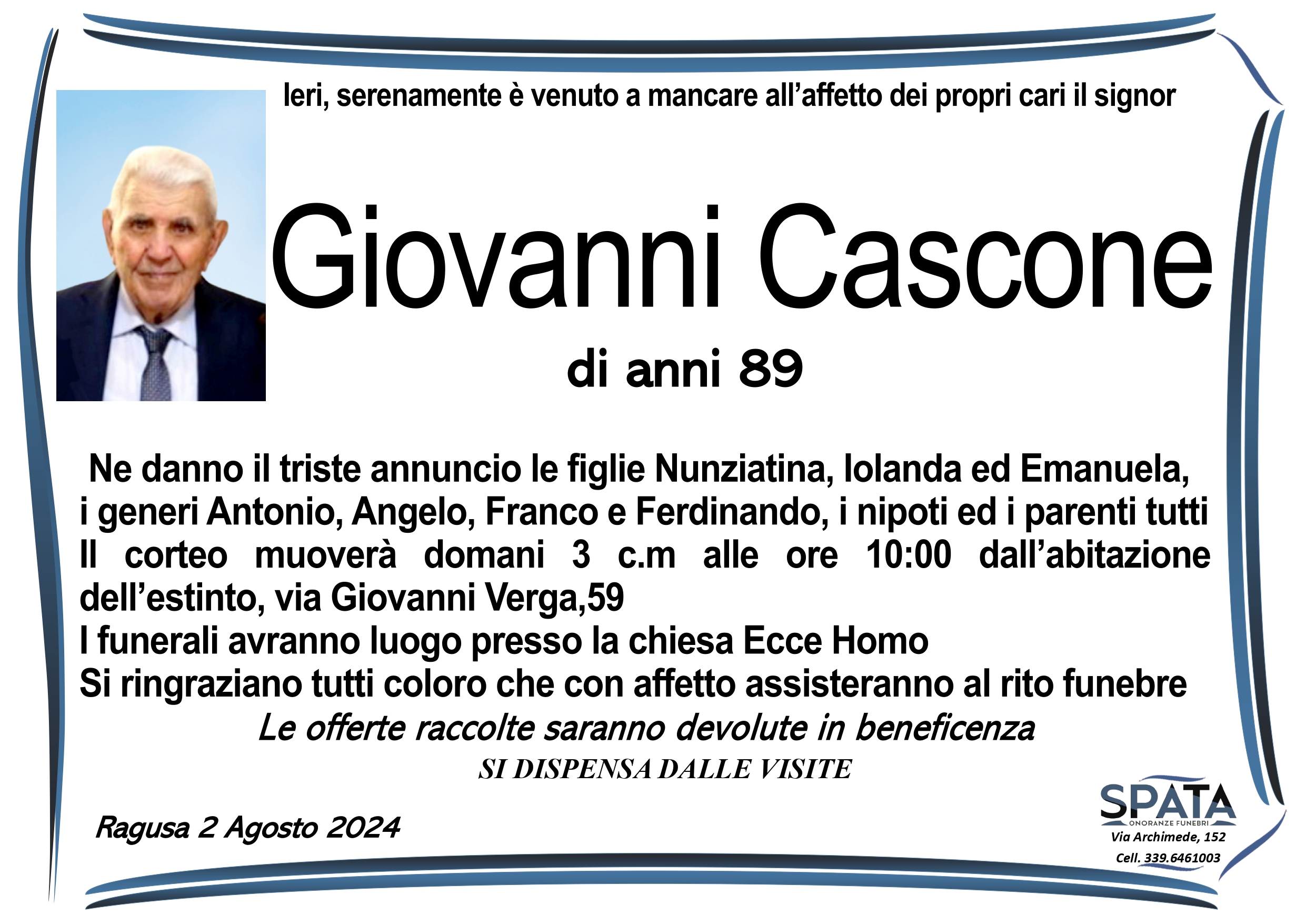 Necrologi: Giovanni Cascone