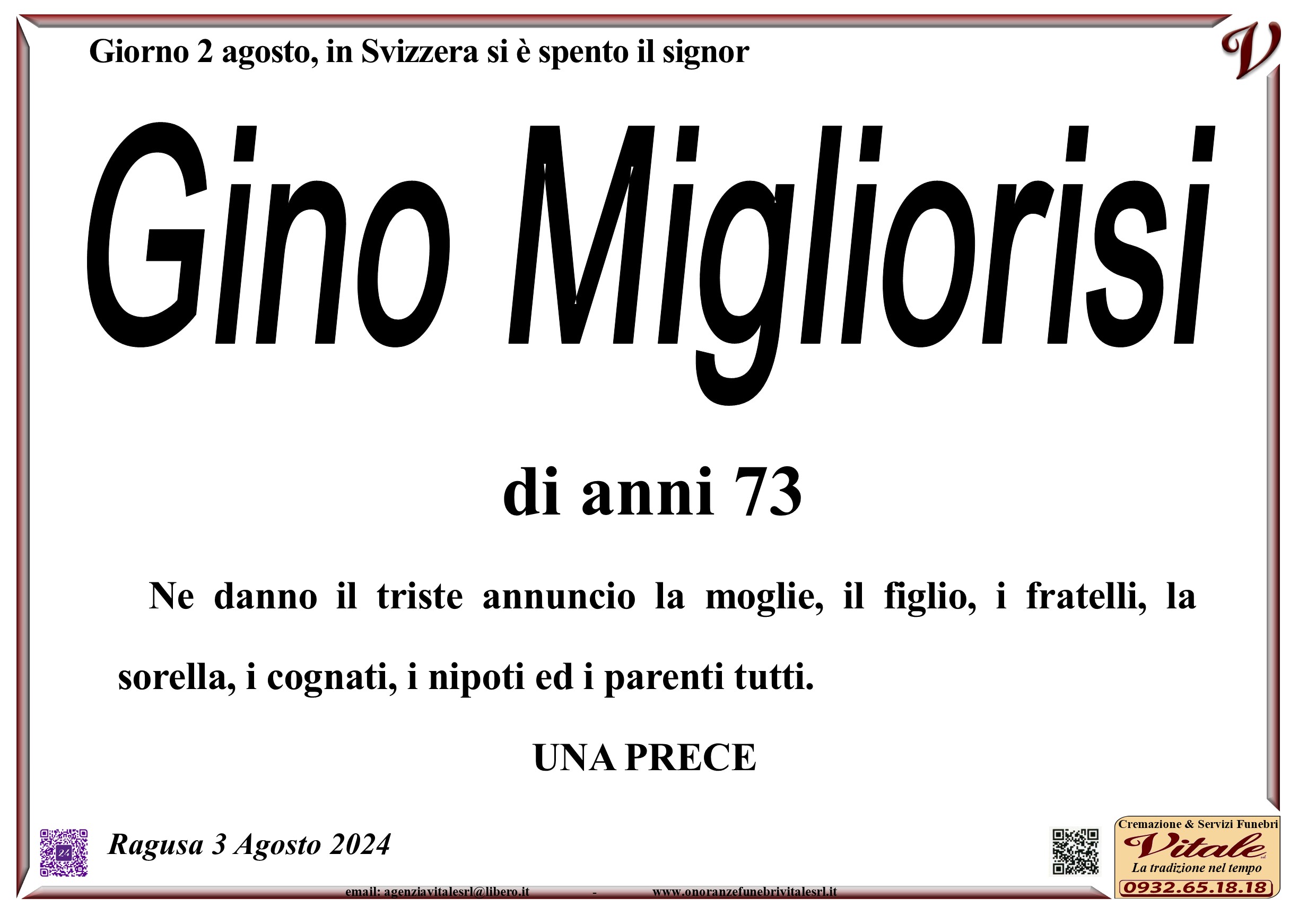 Necrologi: Gino Migliorisi