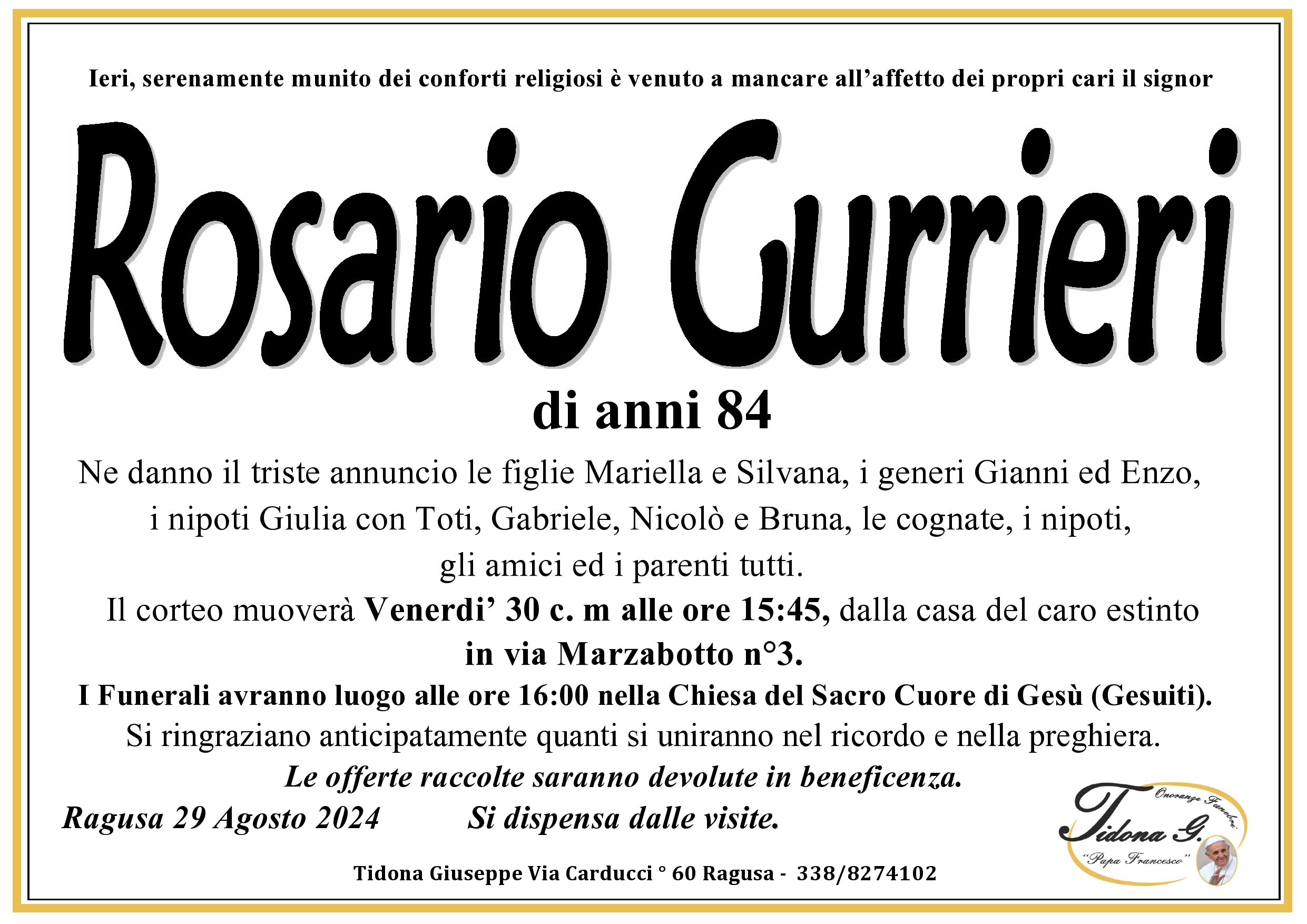 Necrologi: Rosario Gurrieri