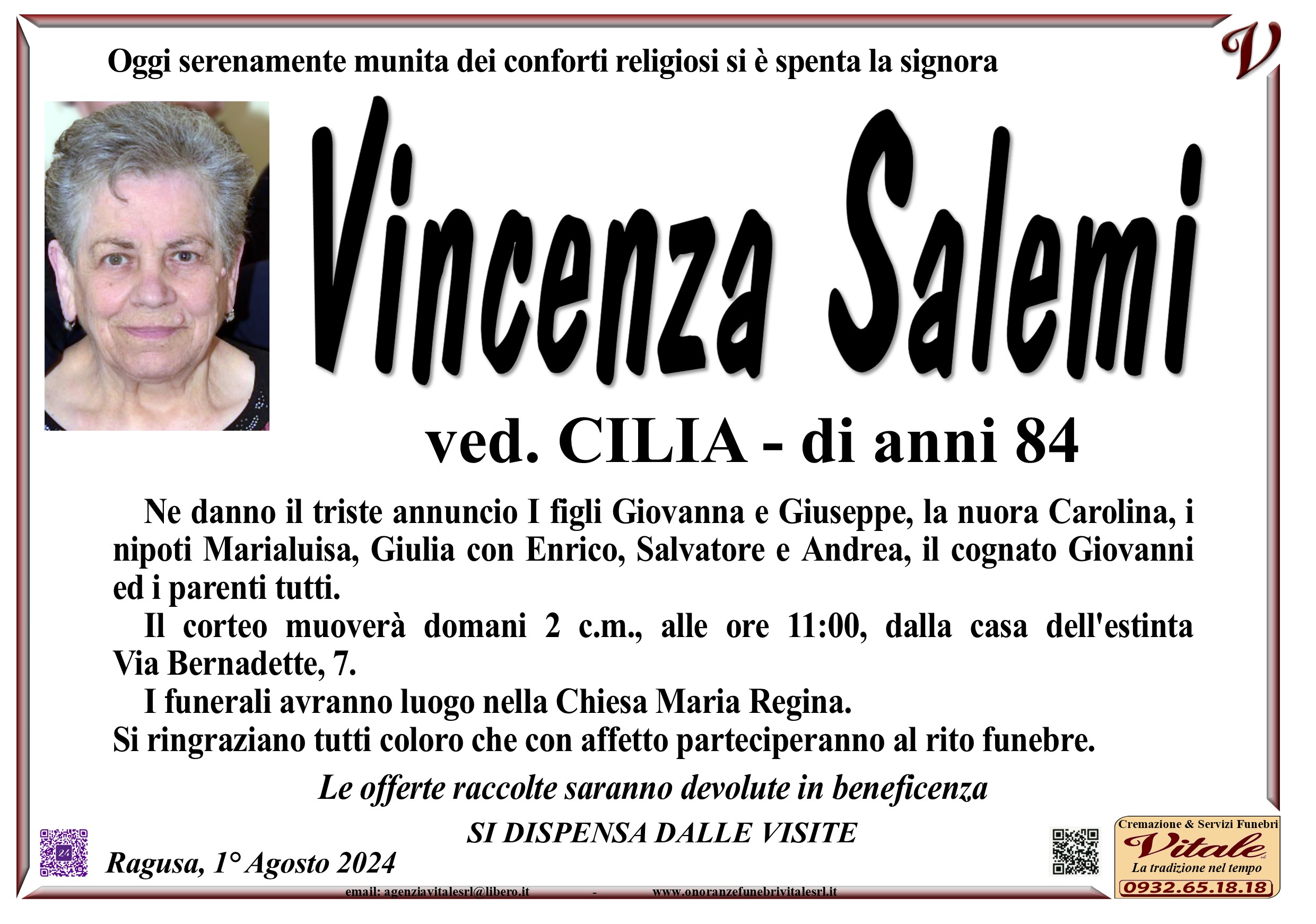 Necrologi: Vincenza Salemi