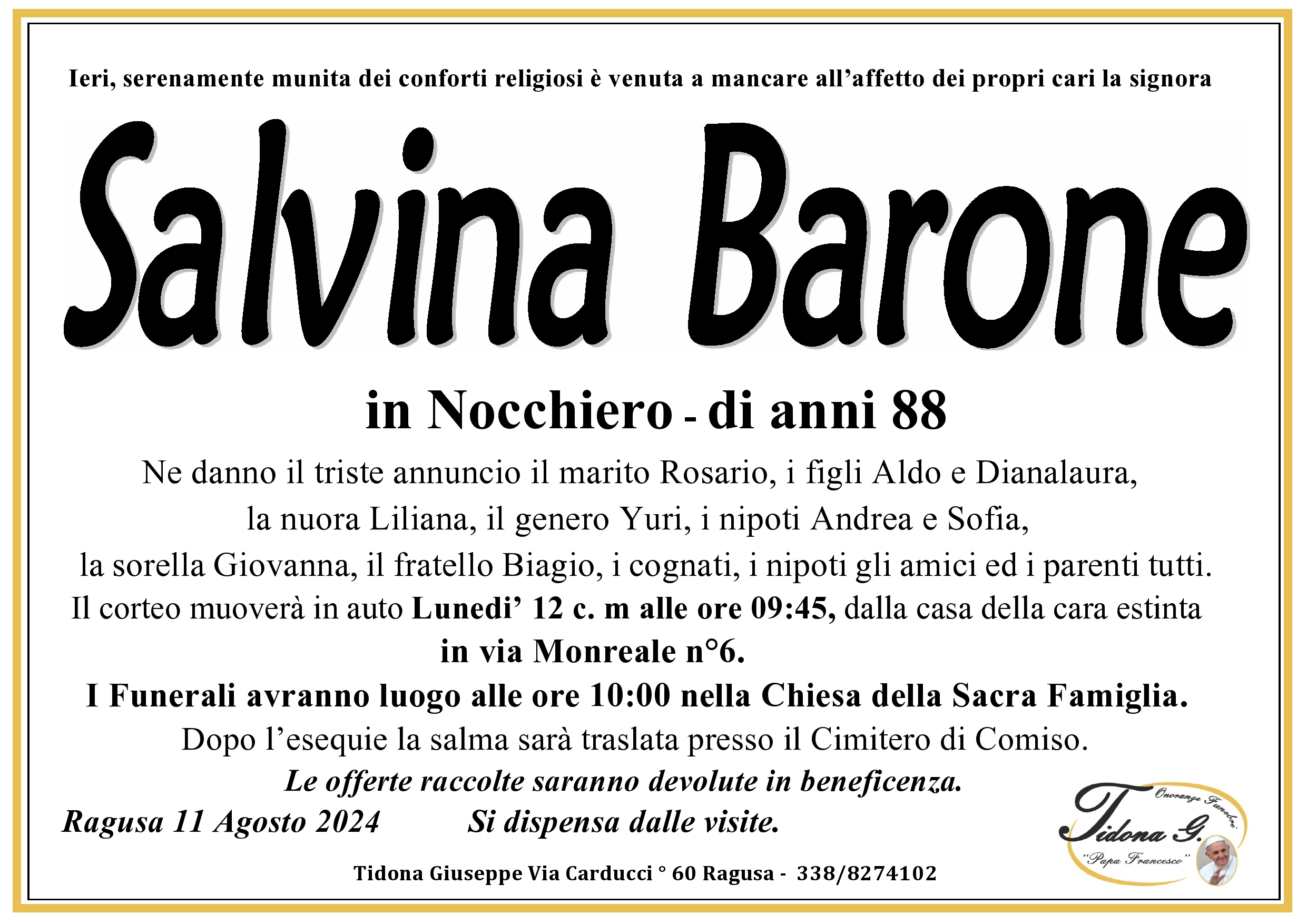 Necrologi: Salvina Barone
