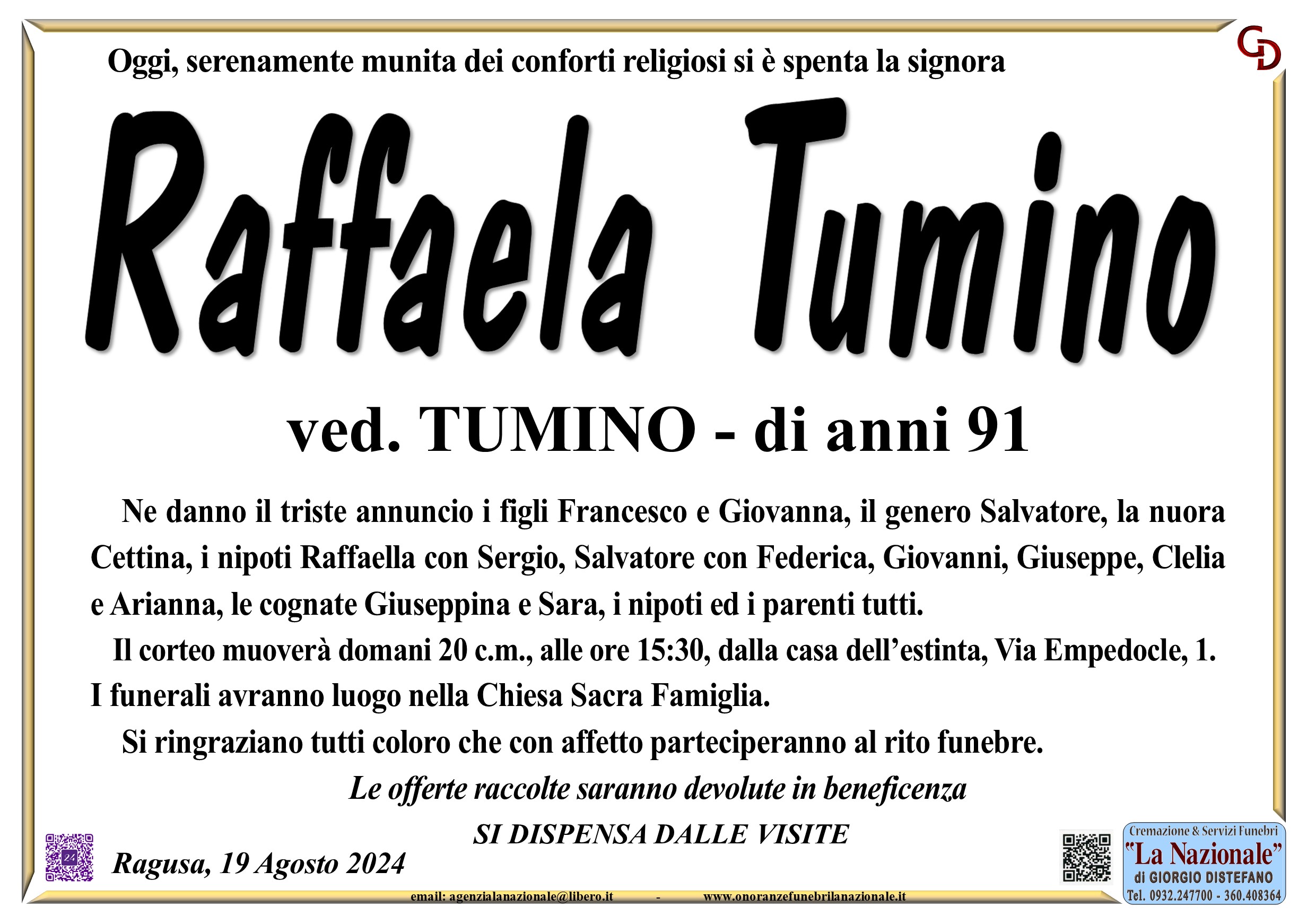 Necrologi: Raffaela Tumino