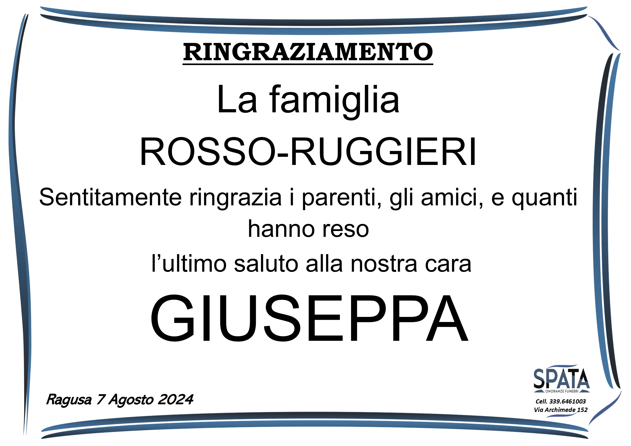 Ringraziamento famiglia Rosso-Ruggieri