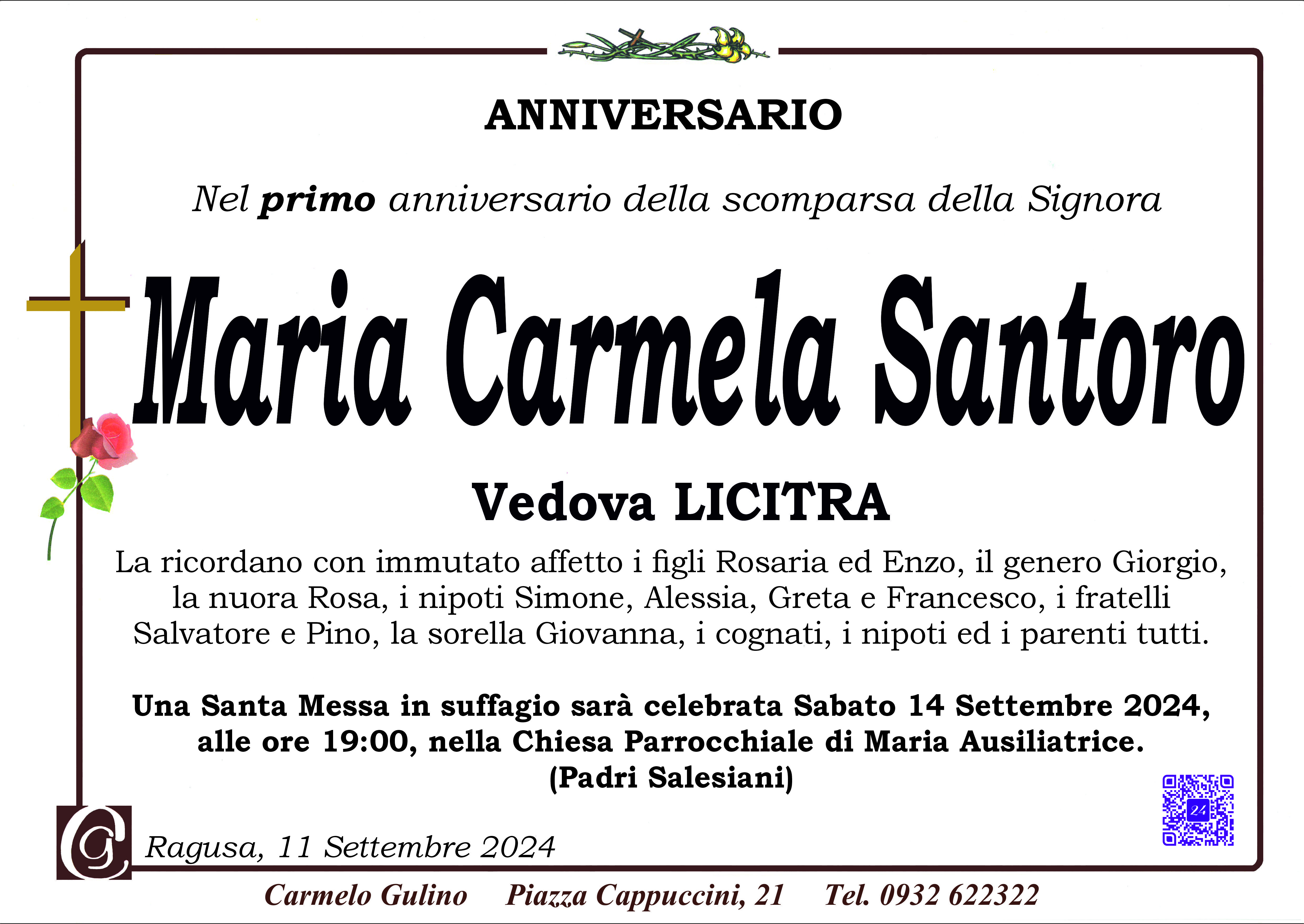 Anniversario: Maria Carmela Santoro